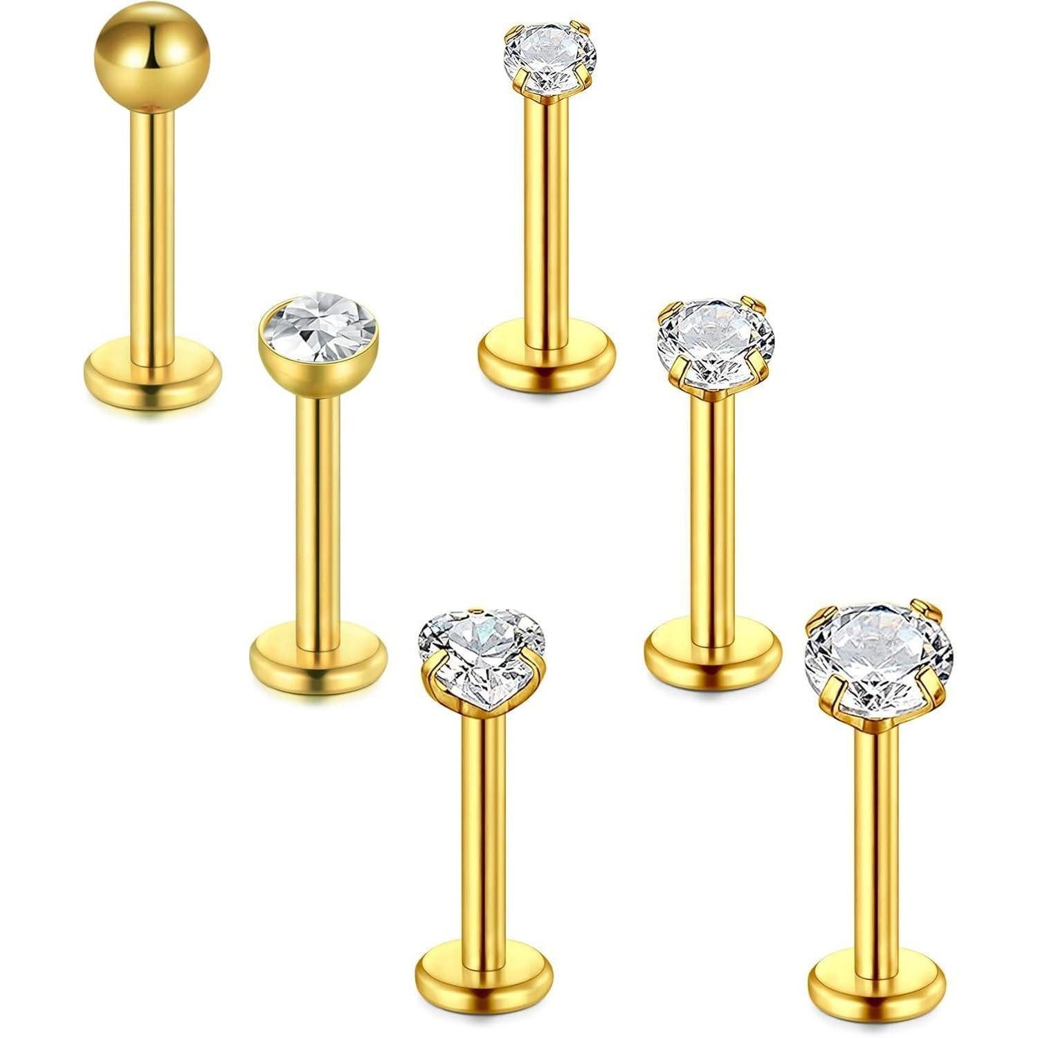 Briana Williams Piercing-Set Tragus Piercing Lippenpiercing 6stk Chirurgenstahl 16G Zirkonia 8/10mm