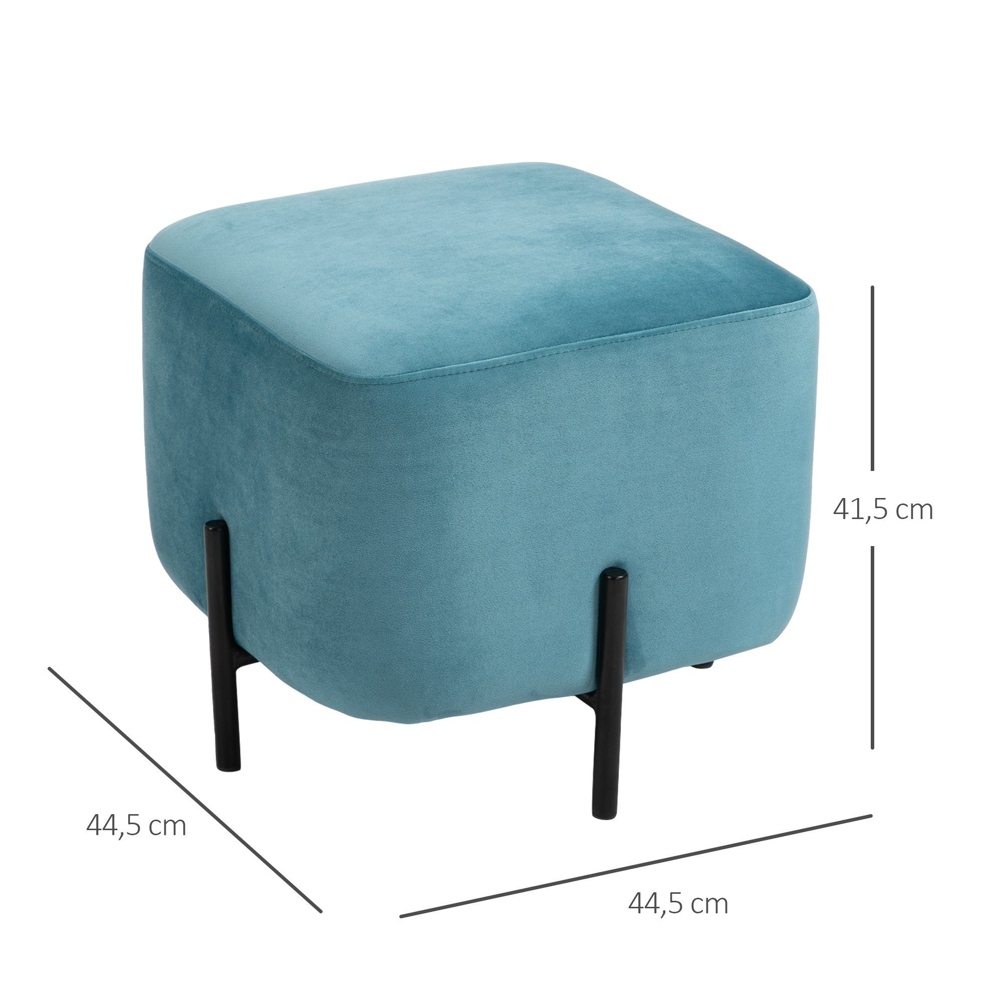HOMCOM Fußhocker Fußstütze gepolstert (Fußbank, 11 St., Sitzhocker), Türkis 44,5 x 44,5 x 41,5 cm