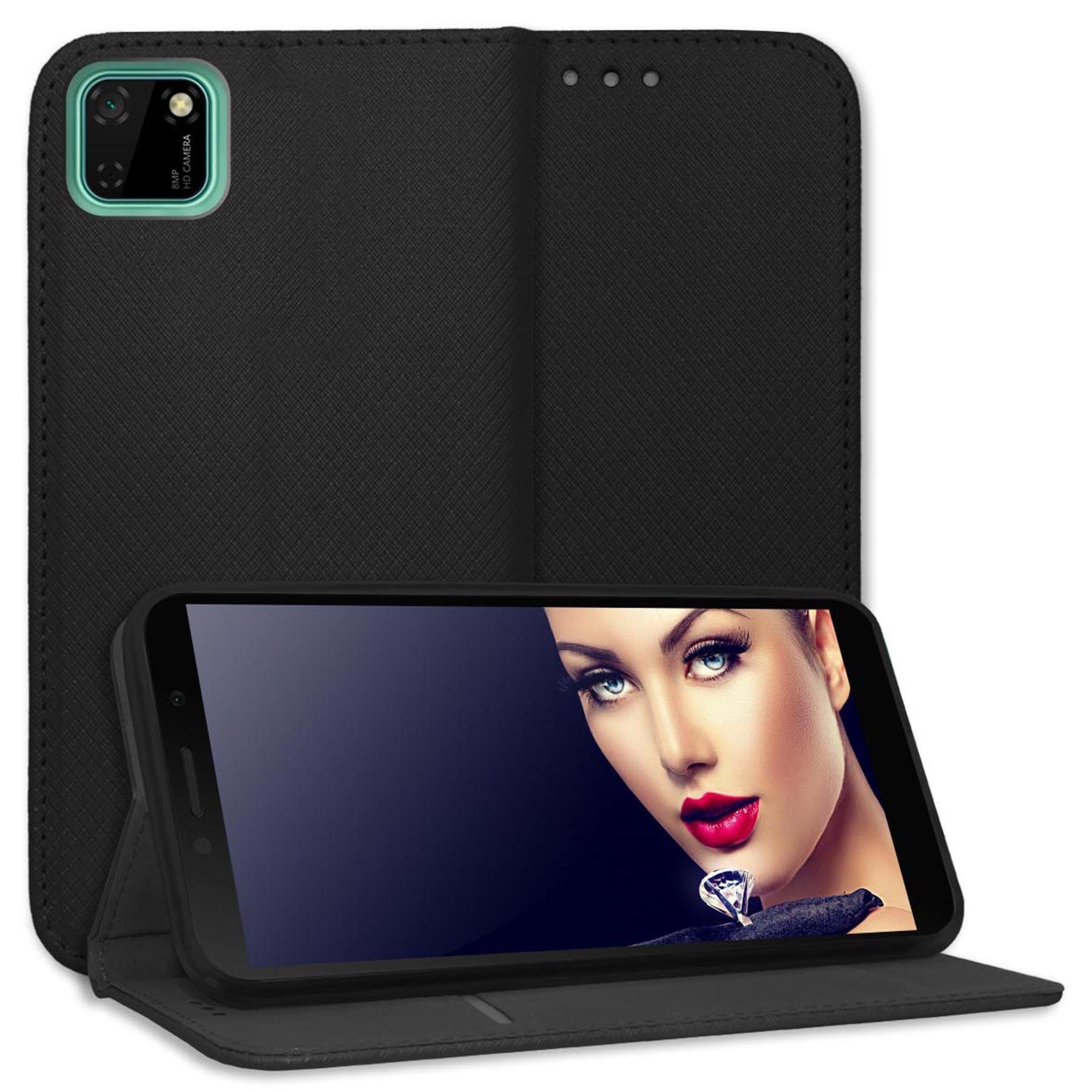 mtb more energy Smartphone-Hülle Smart Magnet für Huawei Y5p, Schwarz, Bookstyle Klapphülle Cover Wallet Case aus Kunstleder