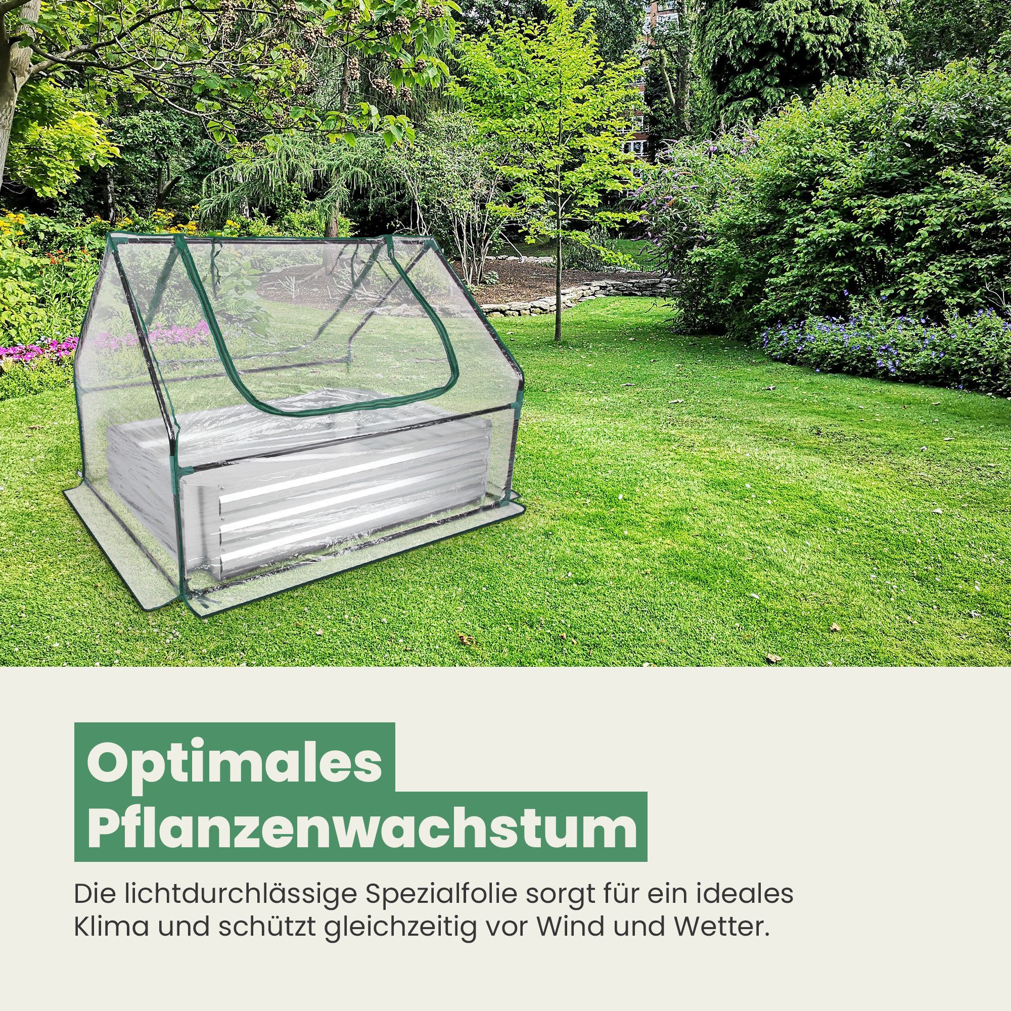 Bestlivings Hochbeet mit Gewächshaus 2in1, Ganzjährige Nutzung, Gewächshausaufsatz, Fassungsvermögen 324 Liter