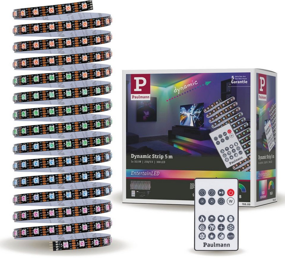 Paulmann LED-Streifen Dynamic Rainbow RGB 5m 10,5W 60LEDs/m 15VA,  1-flammig, Energieeffiziente LED-Technik spart bis zu 80% Energie
