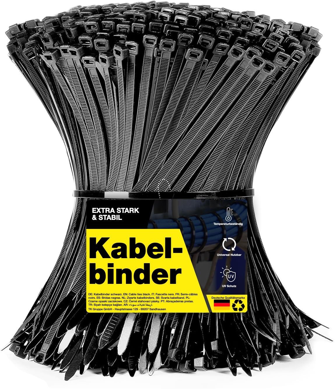 TK Gruppe Kabelbinder 100x Kabelbinder schwarz - Zip ties reißfest - diverse Längen (100er Set) diverse Längen