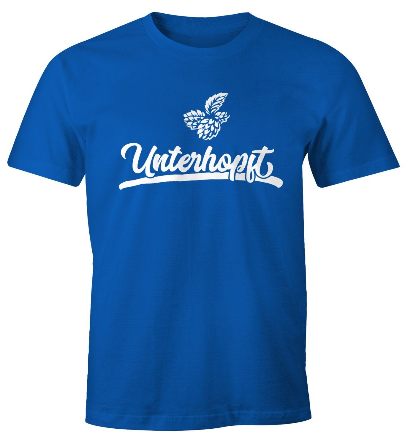 MoonWorks Print-Shirt Herren Party T-Shirt Unterhopft Bier Fun-Shirt Moonworks® mit Print blau