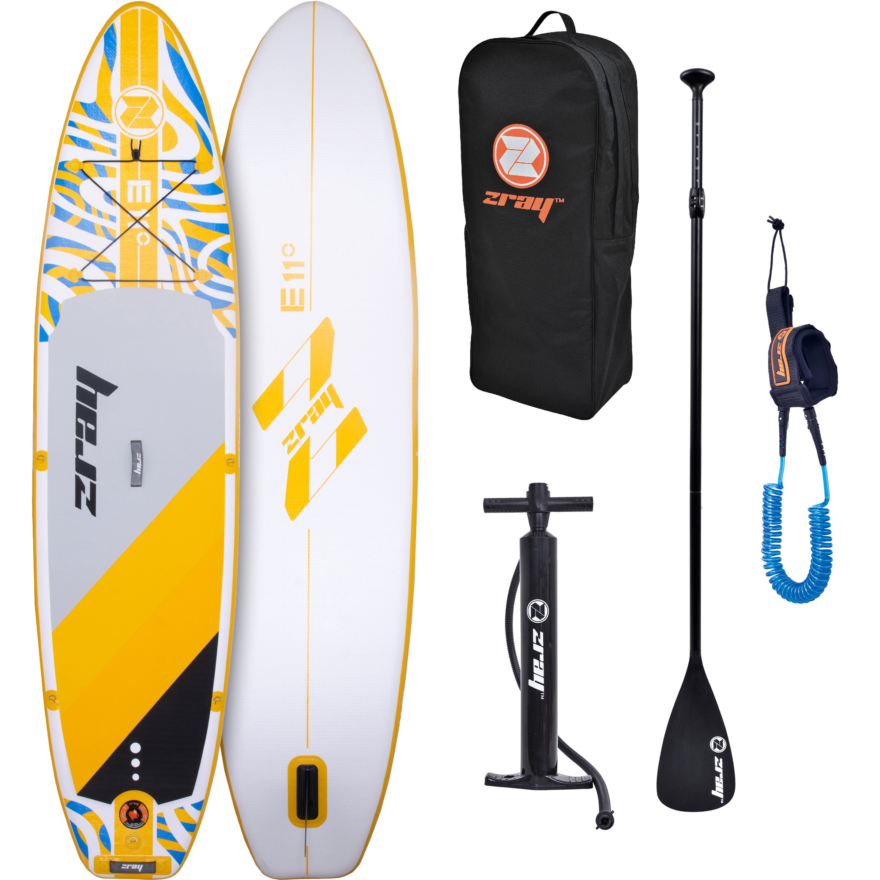 zray Inflatable SUP-Board SUP E11 Stand up Paddle Board Komplettset 335x81x13 cm gelb, All Around Classic, (Starkes Allround-SUP für Familien und Fortgeschrittene, 6 tlg., Stand Up Paddling Board Komplettset), für alle Gewässer geeignet