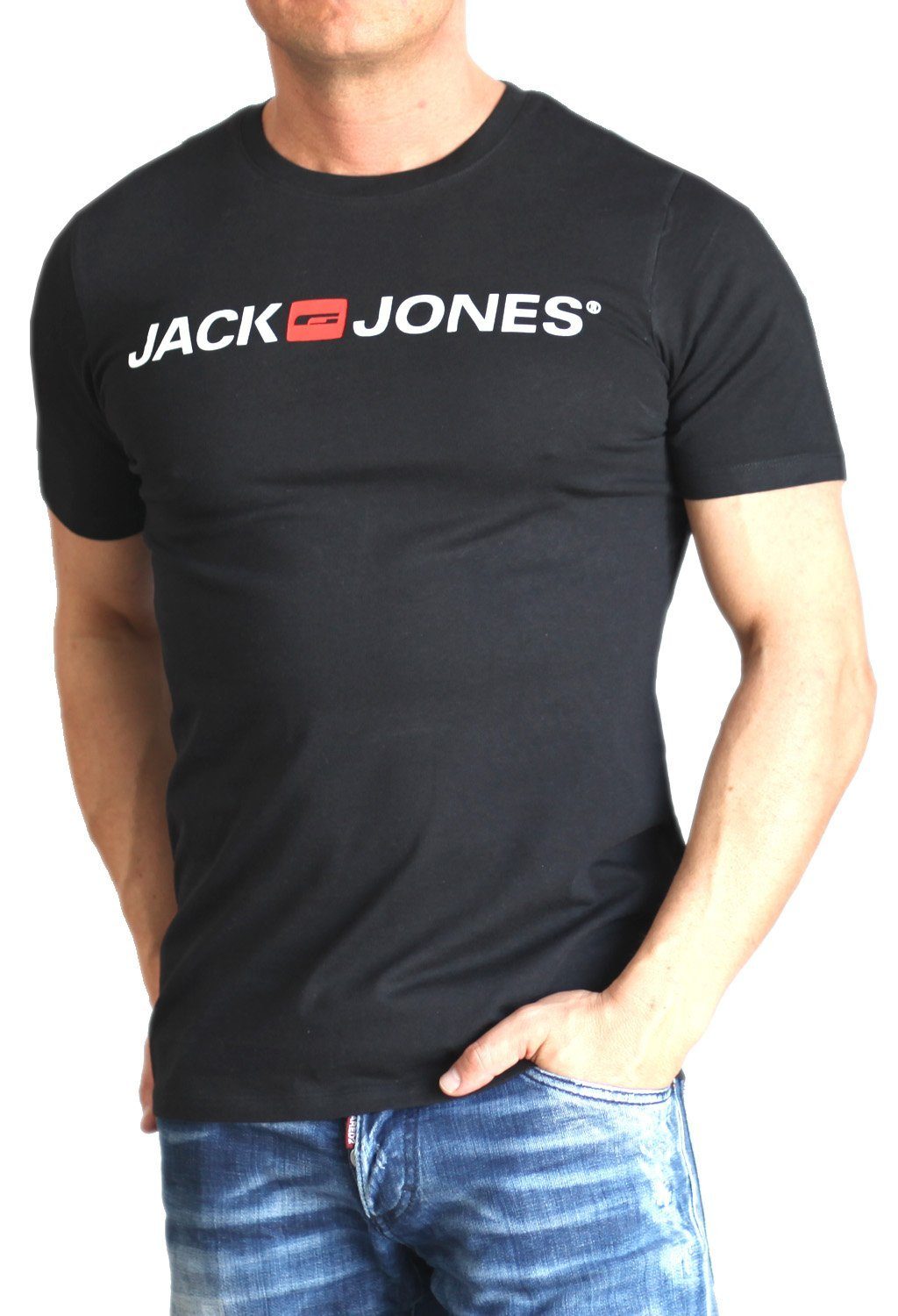 Print-Shirt mit & aus Black Jones Rundhalsausschnitt, Baumwolle Jack