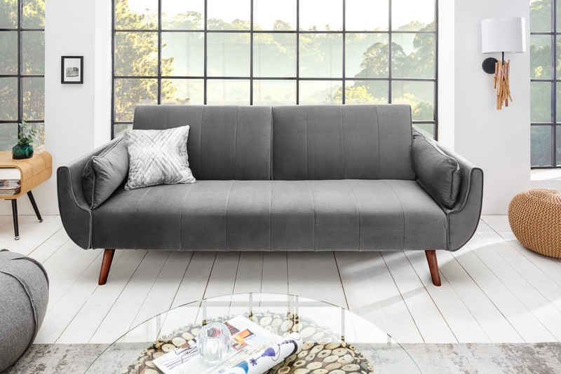 riess-ambiente Schlafsofa »DIVANI 220cm silbergrau / braun«, 1 Teile, Wohnzimmer · Samt · 3-Sitzer · Couch mit Bettfunktion · Retro Design