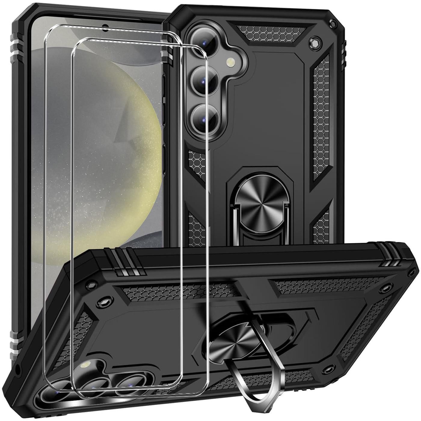 CoolGadget Handyhülle Schwarz als 2in1 Schutz Cover Set für das Samsung Galaxy M32 6,4 Zoll, 2x 9H Glas Display Schutz Folie + 1x TPU Case Hülle für Galaxy M32