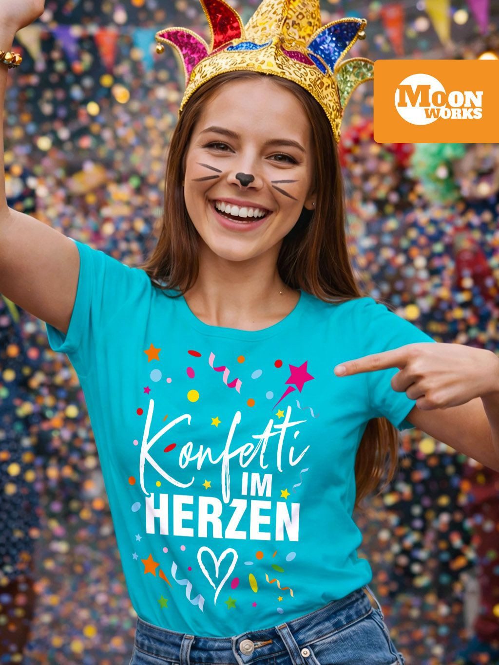 MoonWorks Print-Shirt Damen T-Shirt Fasching Karneval Konfetti im Herzen Kostüm-Ersatz mit Print