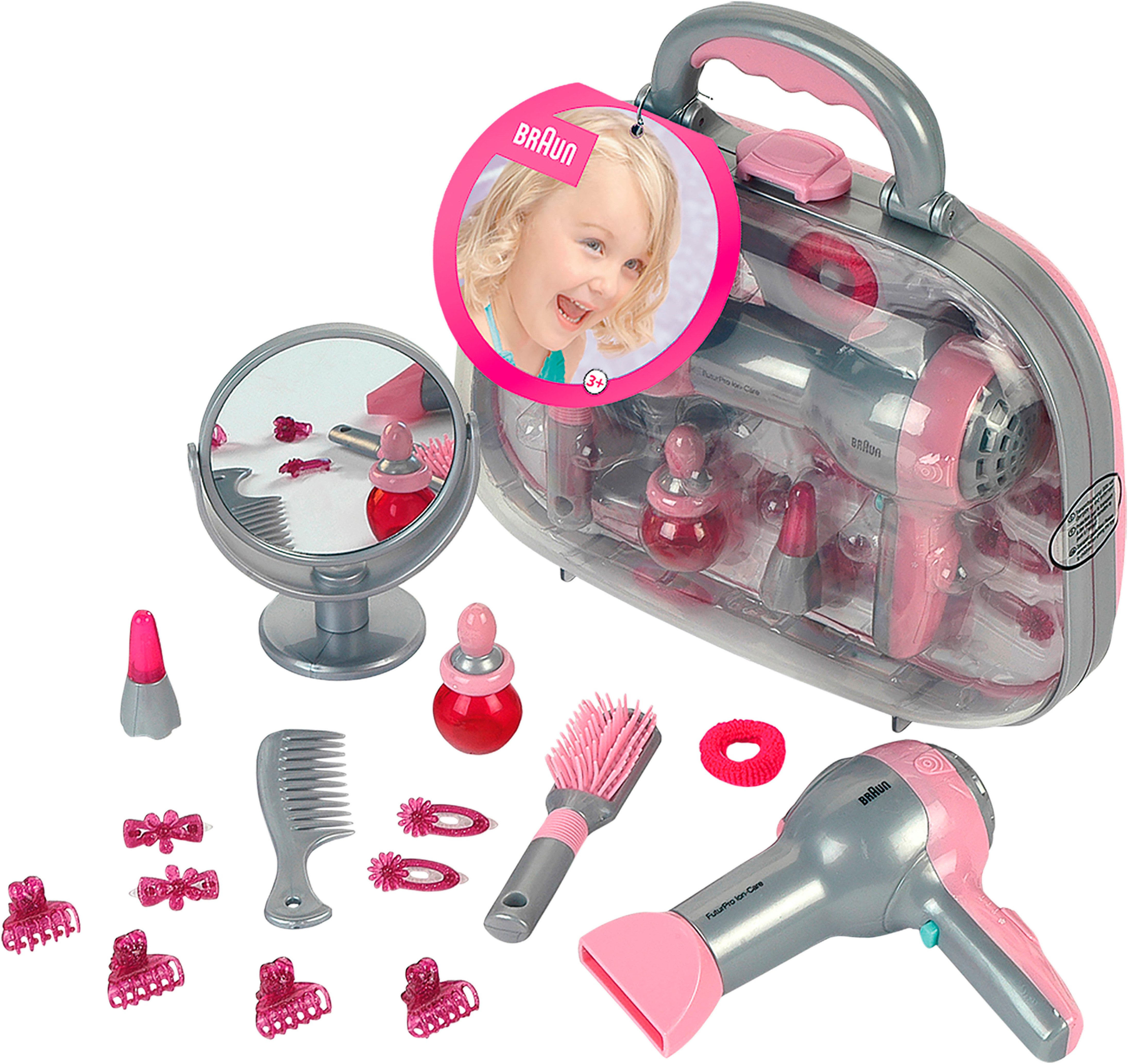 Klein Spielzeug-Frisierkoffer Koffer mit Braun Fön und Zubehör