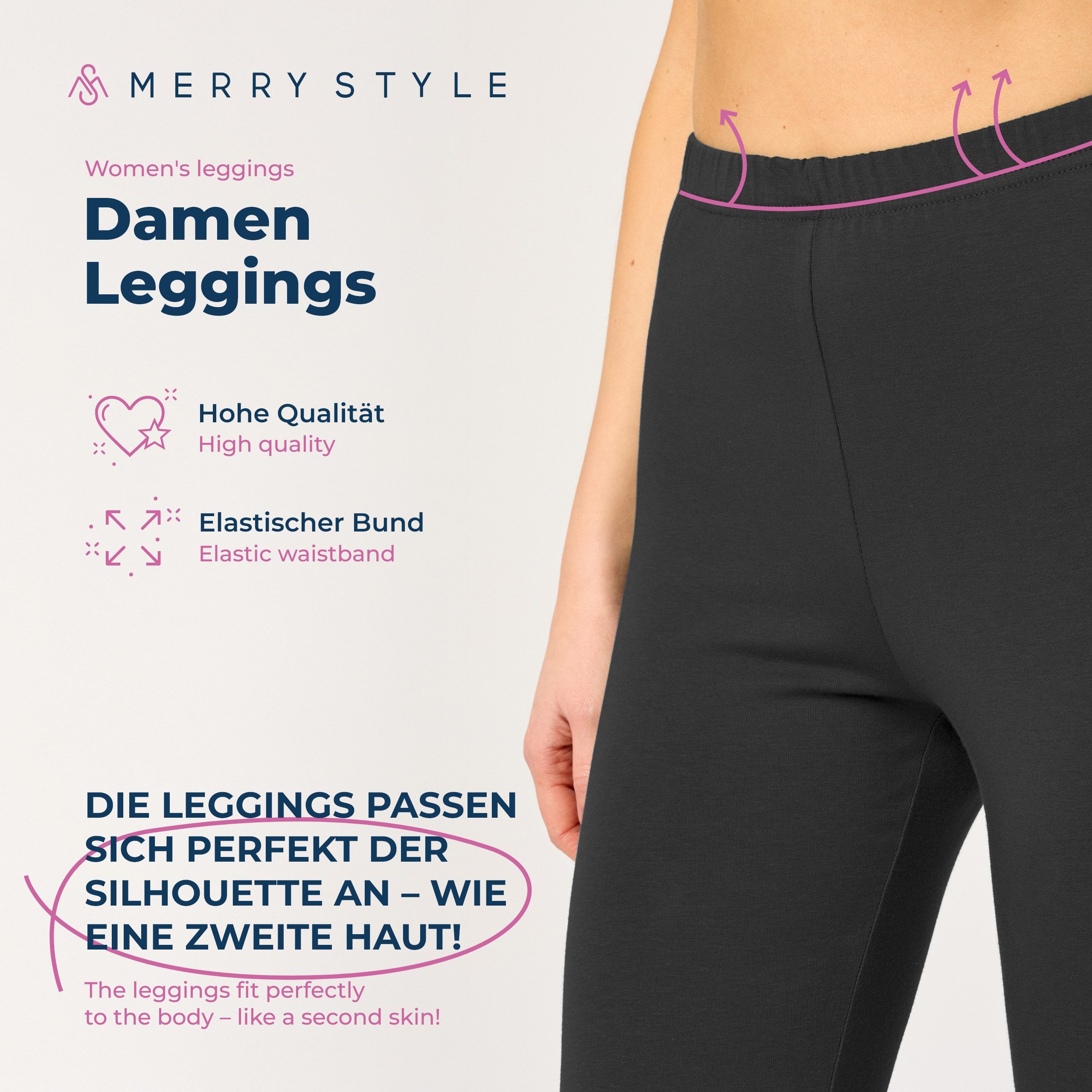 Merry Style Leggings Caprihose Damen 3/4 Hose MS10-199 (1-tlg) aus Baumwolle