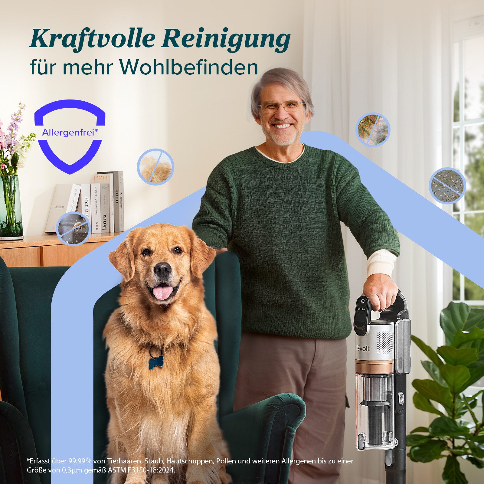 Levoit Akku-Bodenstaubsauger LVAC-300 Plus, 240 W, beutellos, 99,99% HEPA-Filtration, Anti-Tangle, LED-Display, bis zu 60 Minuten