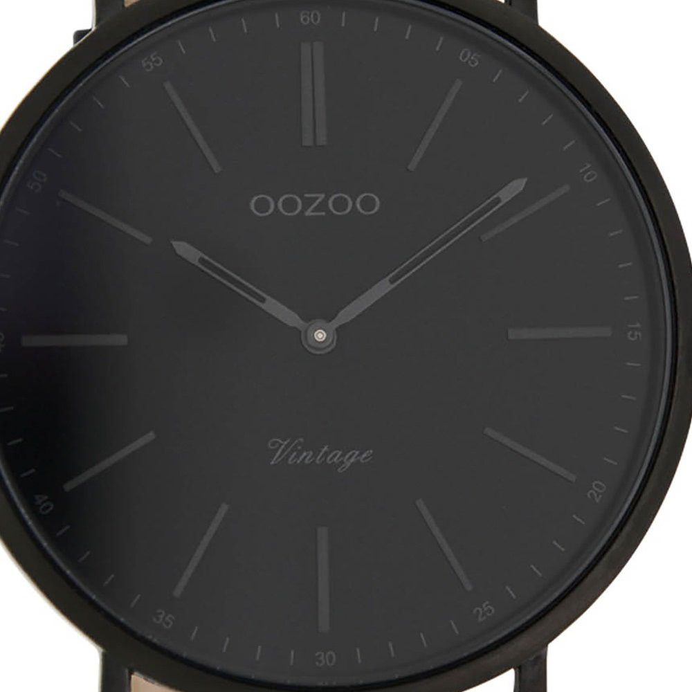 OOZOO Quarzuhr Oozoo Herren Damen Armbanduhr schwarz, (Analoguhr), Herren, Damenuhr rund, groß (ca. 45mm) Lederarmband, Fashion-Style