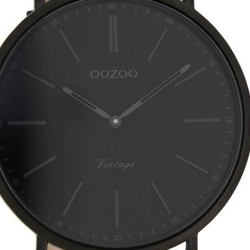 OOZOO Quarzuhr Oozoo Herren Damen Armbanduhr schwarz, (Analoguhr), Herren, Damenuhr rund, groß (ca. 45mm) Lederarmband, Fashion-Style