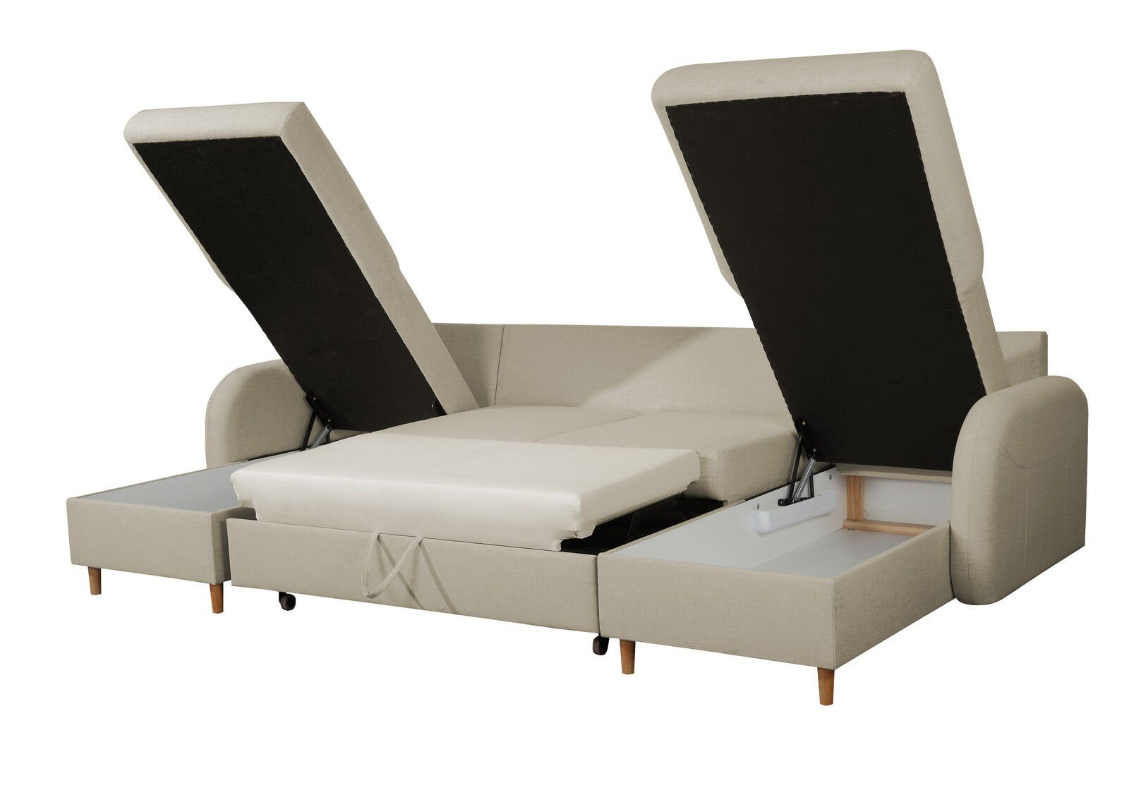 Ecksofa Made in Couch Wohnlandschaft Ecksofa Beige JVmoebel Design, Stoff U-Form Europe Bettfunktion