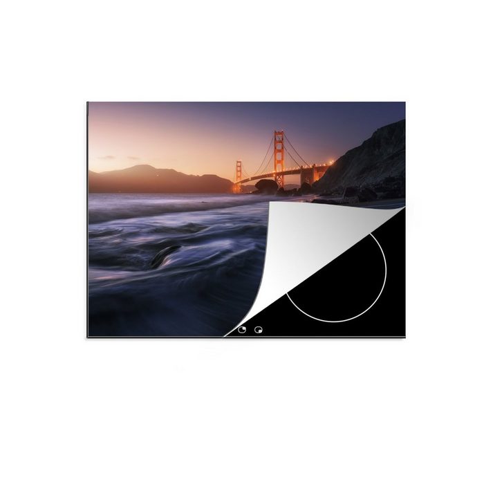 MuchoWow Herdblende-/Abdeckplatte Sonnenuntergang über der Golden Gate Bridge in Kalifornien Vinyl (1 tlg) Mobile Arbeitsfläche nutzbar Ceranfeldabdeckung