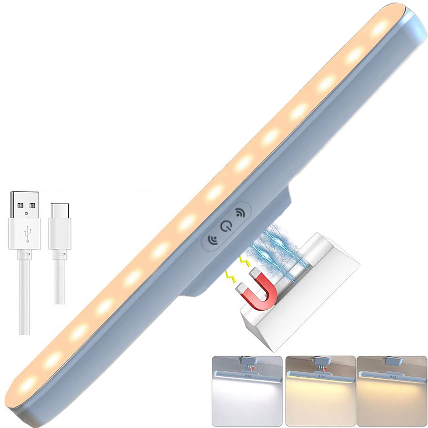 Vornix Schreibtischlampe LED Tischlampen, LED Nachttischlampe,LED Unterbauleuchte, Drehbarer Winkel des Lichtkorpers, USB Wiederaufladbar Schranklicht, LED fest integriert, Kaltes Licht, naturliches Licht, warmes Licht, für Arbeitszimmer, Treppen, Küche, Wohnzimmer,usw.