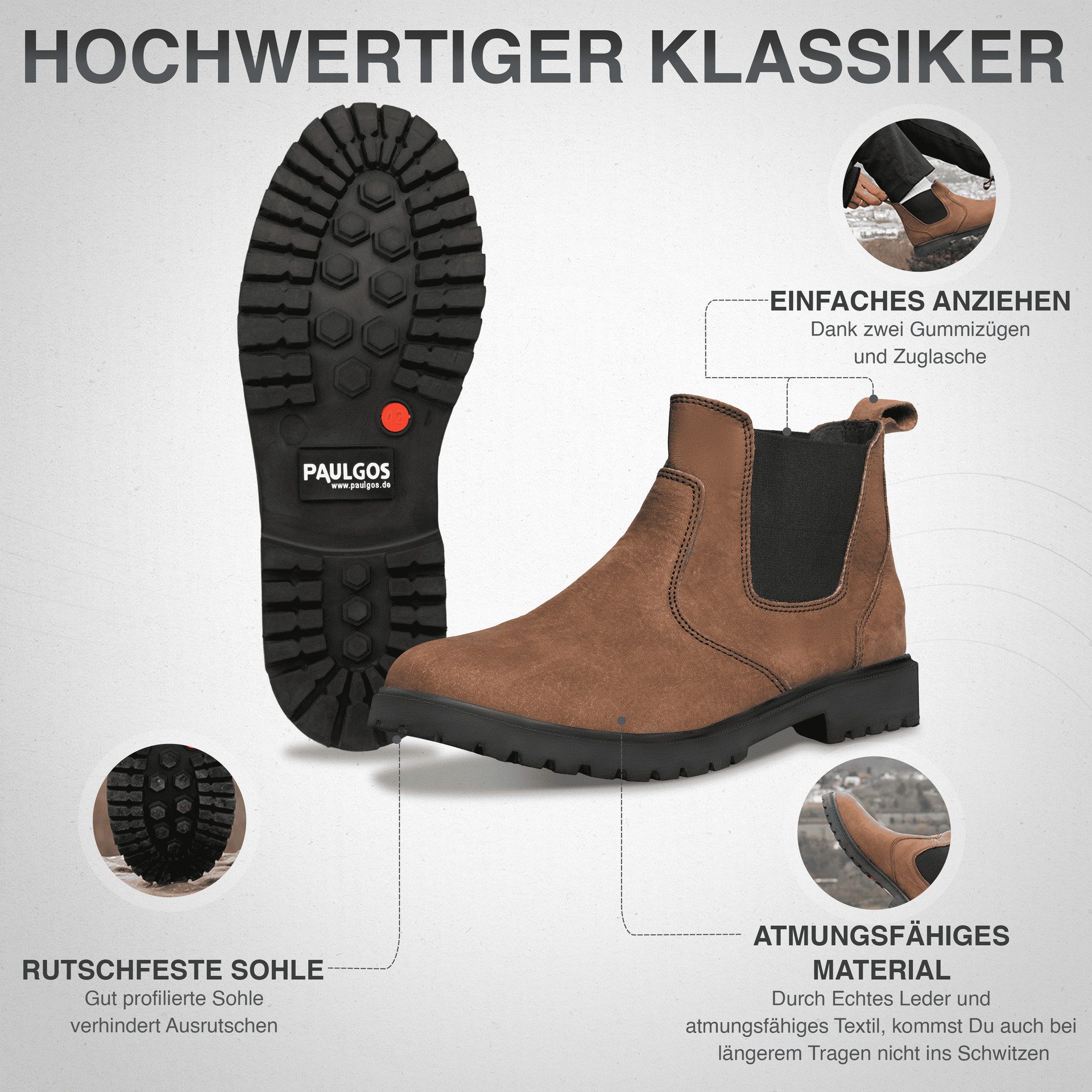 PAULGOS Herren Chelsea Boots, Stiefeletten Größe 39-47 in 3 Farben Chelseaboots