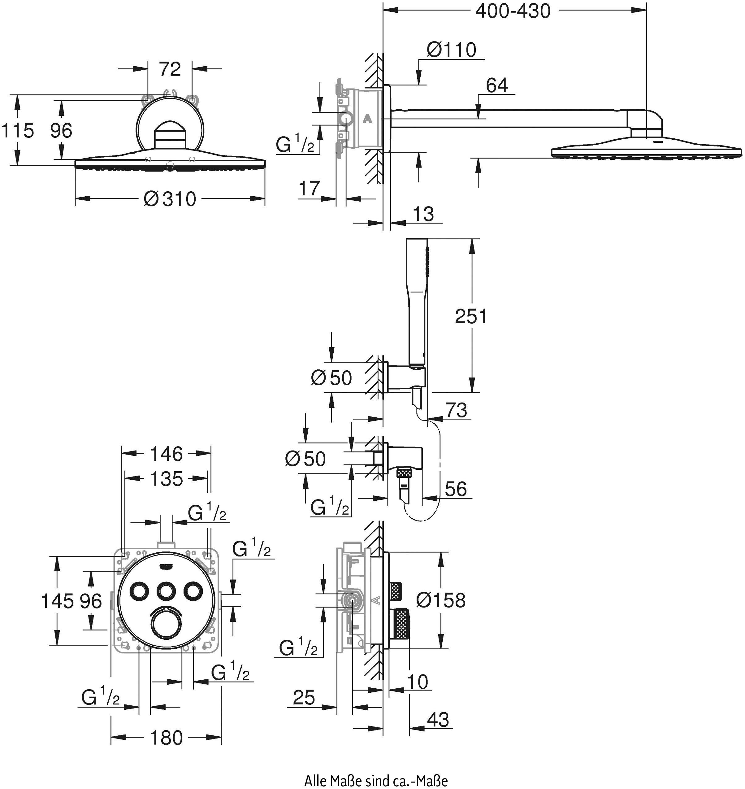 Control, und Strahlart(en), 1 Oberfläche Duschsystem mit Smart Packung, Grohe scheinender langlebieger