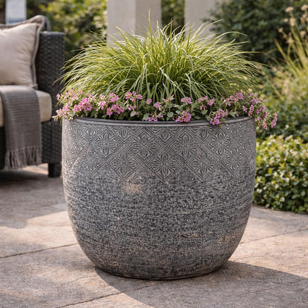 Kobolo Blumentopf Pflanztopf STONE groß Fiberglas mit Entwässerungsloch, Pflanzkorb (Einzelstück, 1 St., 1 Stück), Dm. 45 cm – Bild 2 von 5