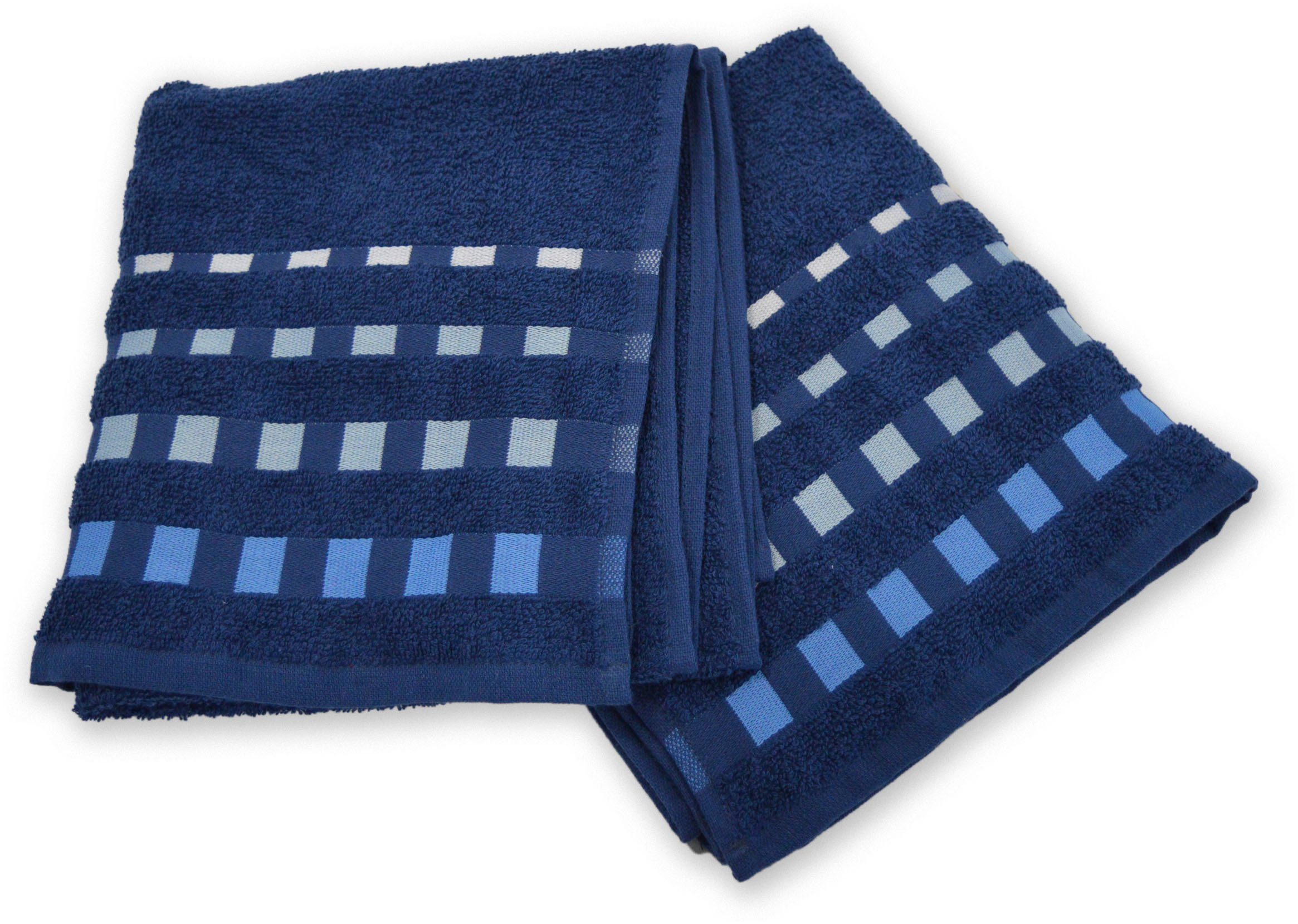 KiNZLER Handtuch Set Duschtuch Kreta, Walkfrottee, (Set, 2-tlg), Uni Farben, mit Bordüre, angenehm weich und flauschig, 100% Baumwolle Blau | Handtuch-Sets