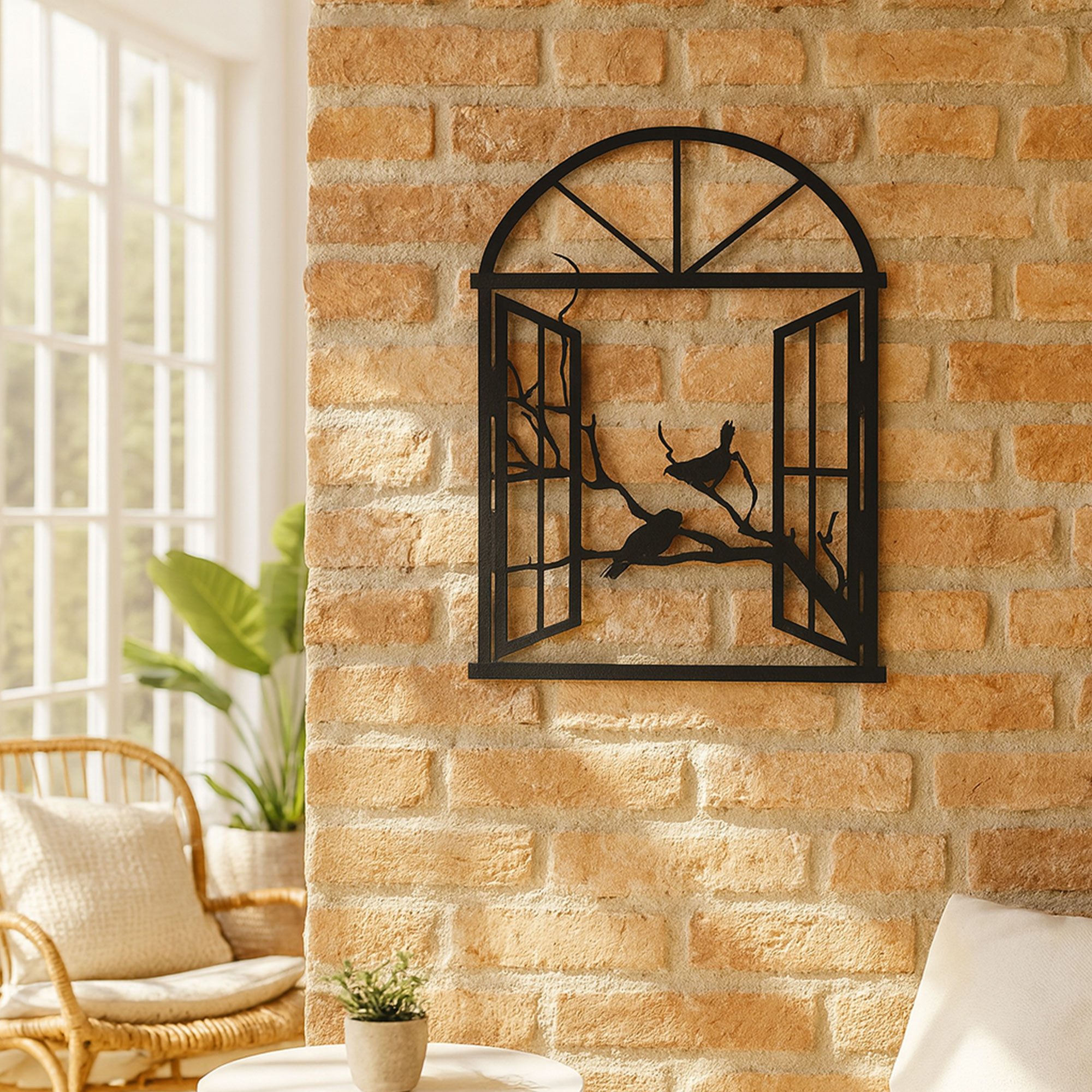 UNUS HOME Wanddekoobjekt Wandbild aus Metall selbstklebend Fenster mit Vöge günstig online kaufen