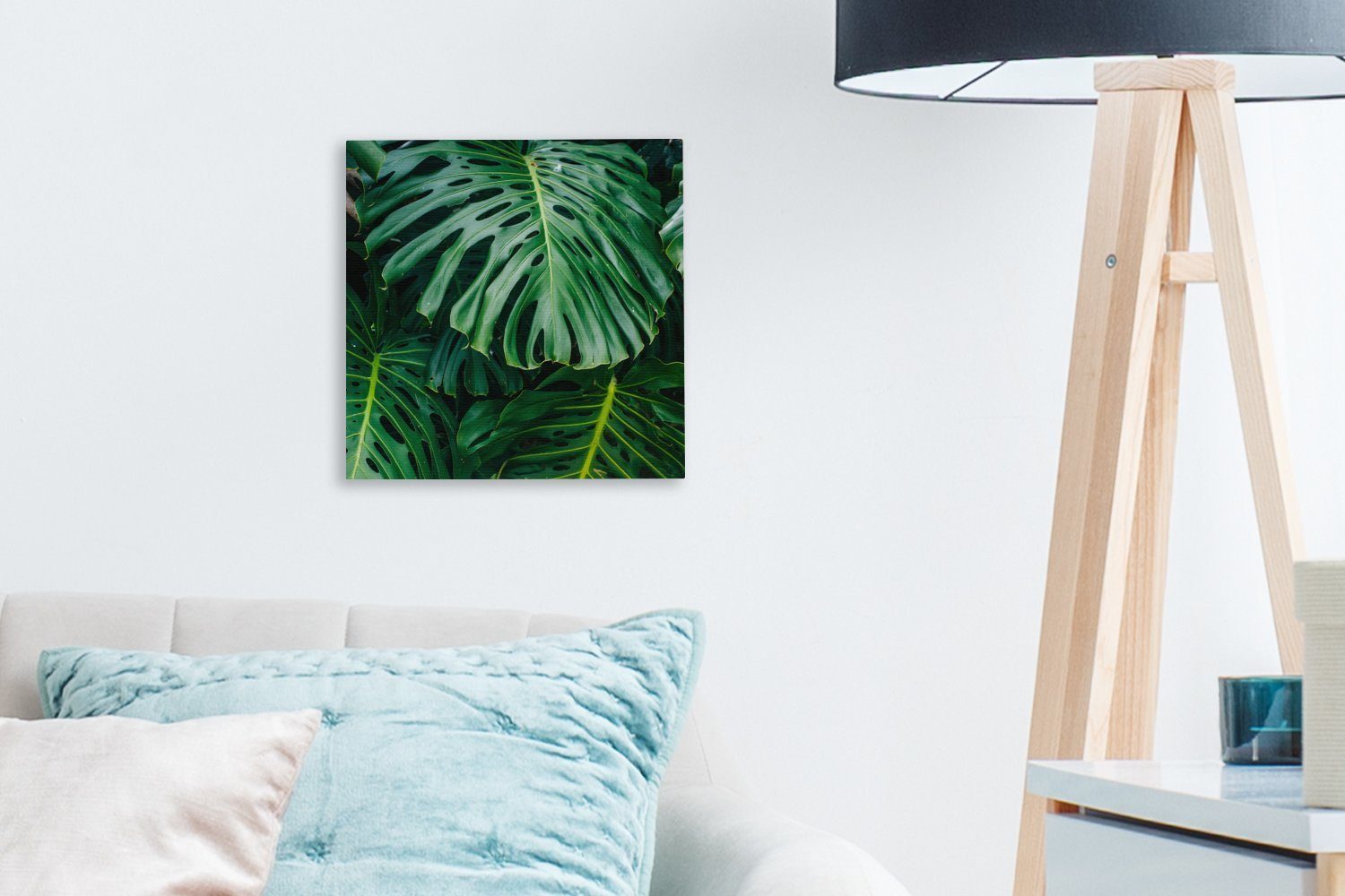 OneMillionCanvasses® Leinwandbild Dunkelgrüne botanische Blätter in für Bilder Garten, Leinwand (1 Wohnzimmer einem St), Schlafzimmer
