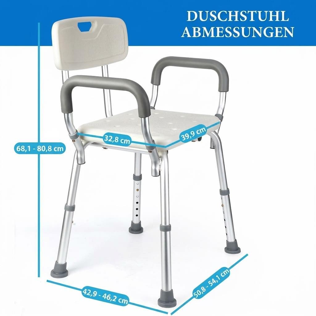 GarveeMore Duschstuhl Duschhocker mit Lehne höhenverstellbar 68-80cm Badhocker