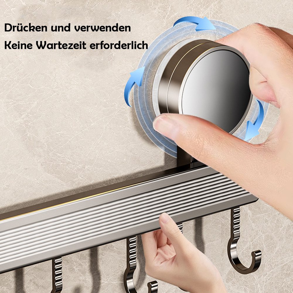 TUWENA Hakenleiste Hakenleiste Küche Ohne Bohren, 40cm Küchenregal mit Saugnapf, 8 Haken, Hohe Tragfähigkeit, Abnehmbare Küchenhaken für Badezimmer Schlafzimmer – Bild 3 von 5