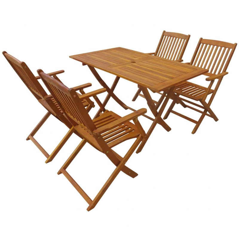 PHOEBE CAT Sitzgruppe »Klappbar Gartenmöbel Set, (4x Sessel, 1x Tisch, 5-tlg), aus Akazie Massivholz, Terrassenmöbel«, (5-tlg)