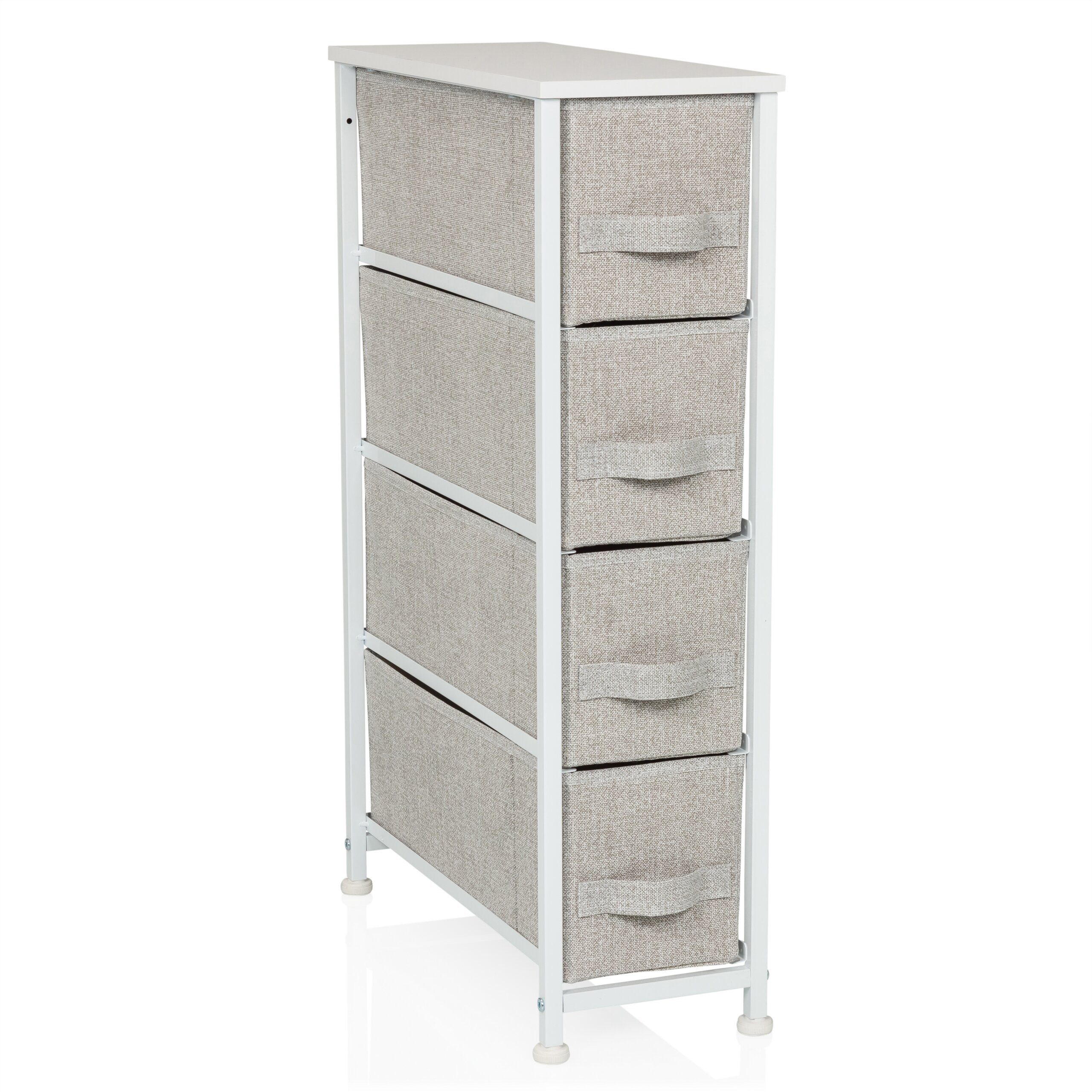 hjh LIVING Kommode FOLDRESS S Sideboard H/B/T: 76.0 x 20.0 x 48.0 cm, Schubladenkommode mit 4 Stoff-Schubladen, platzsparend, Holz-Ablage