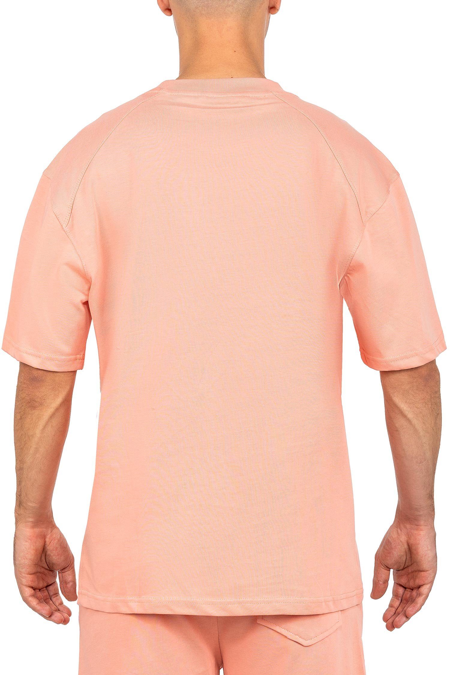 Reichstadt Oversize-Shirt Casual T-shirt (1-tlg) Stitching der mit altrosa 22RS033 auf Brust