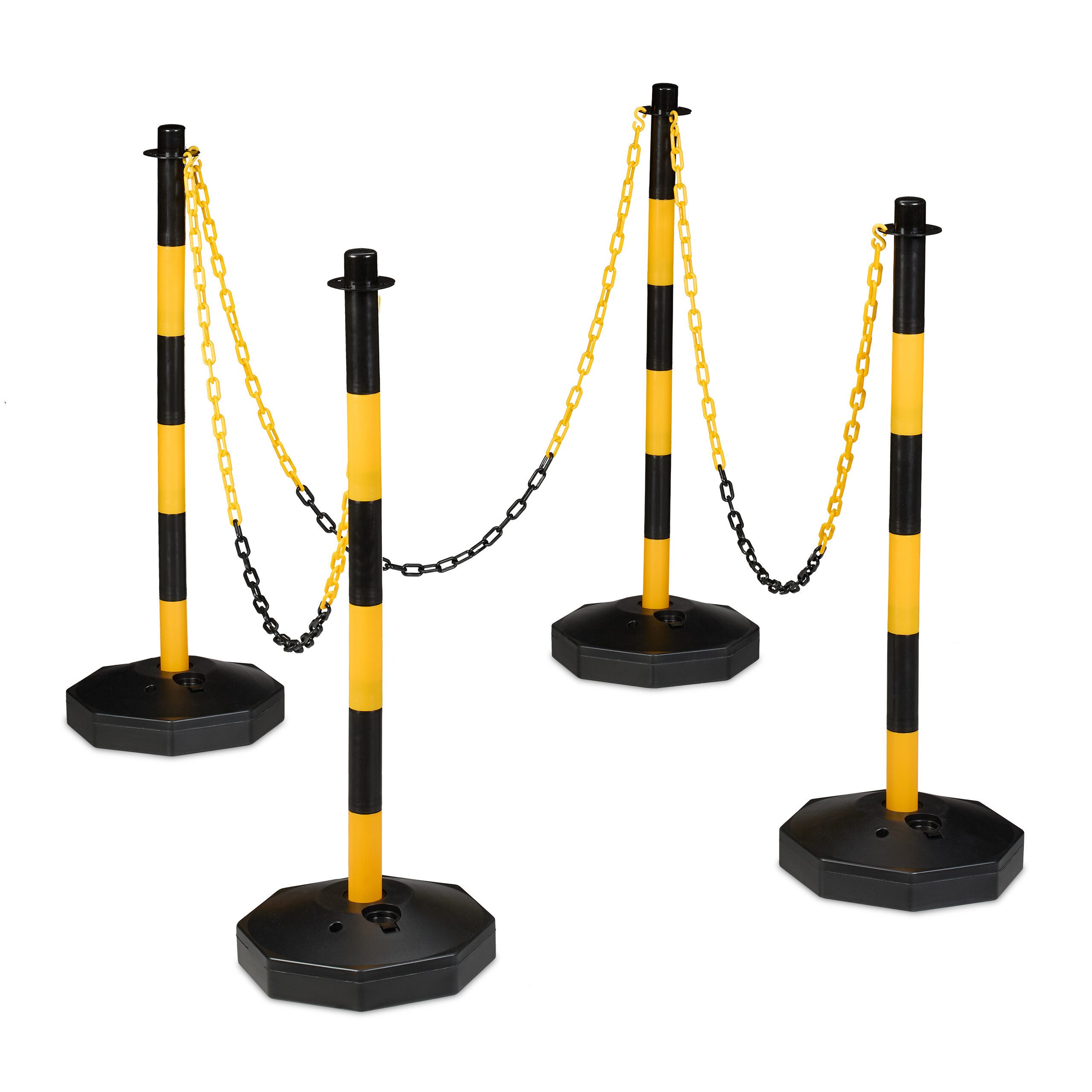 relaxdays Absperrkette Absperrpfosten mit Kette 4er Set, Kunststoff, Ø 29 mm, Länge 0.29 m (7-St)