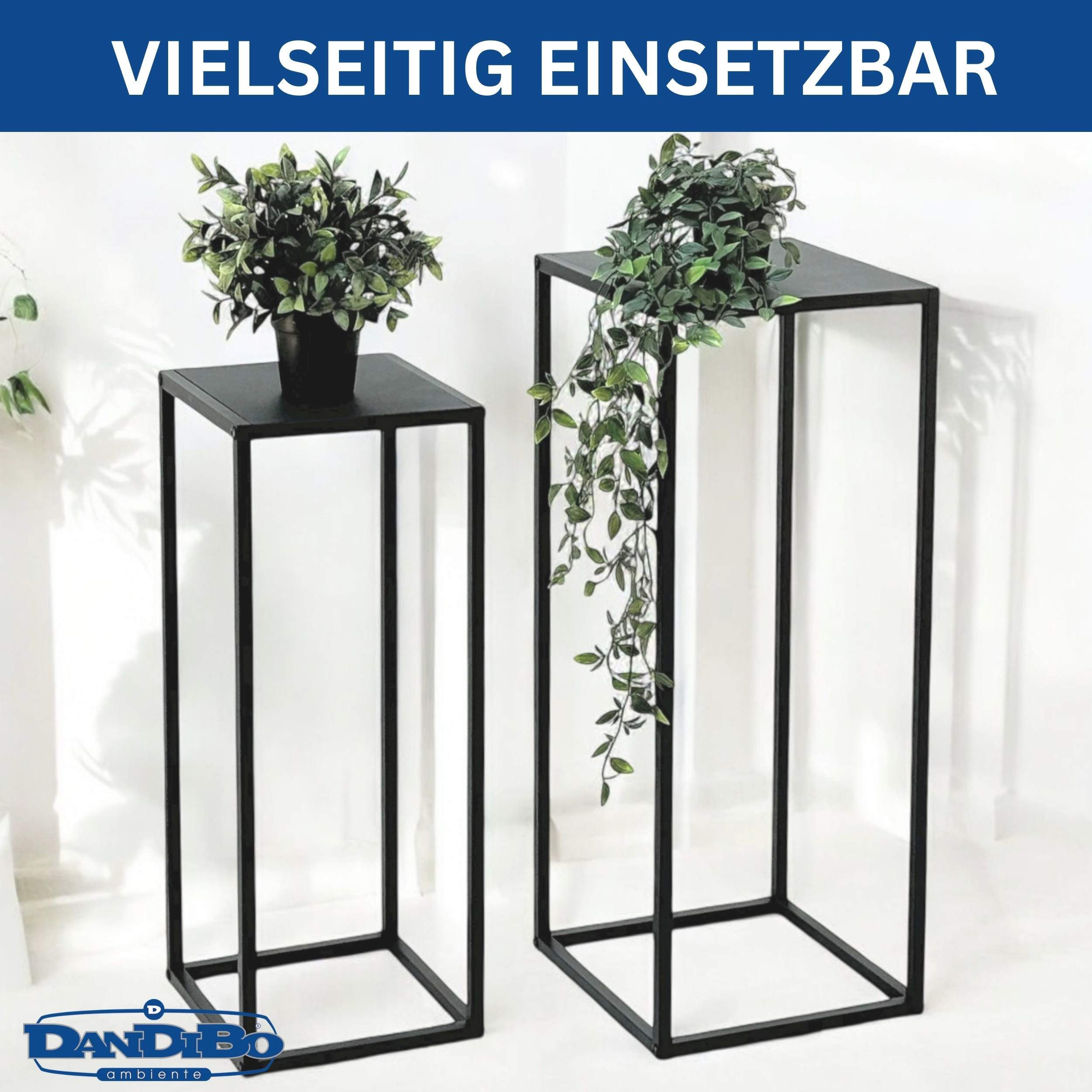 DanDiBo Blumenhocker Pflanzenständer Metall Schwarz Eckig 2er Set Blumenhocker (2er Set, 60 cm und 70 cm), Blumenständer Blumensäule Design Modern Pflanzenhocker