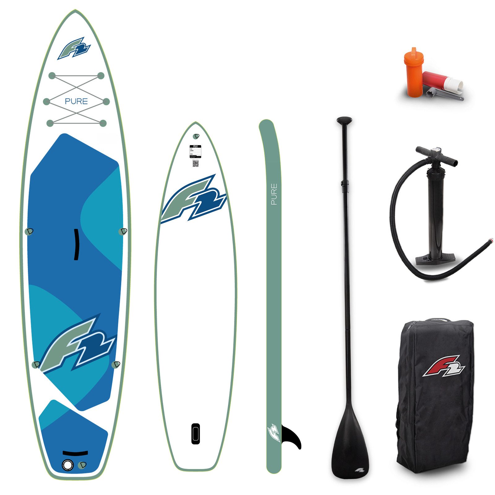 F2 SUP-Board F2 Set Stand Up Paddle Board Pure Weiss 11,6 + Basic Zubehör Paket
