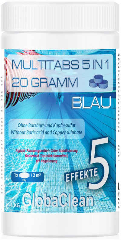 GlobaClean Chlortabletten 1 kg Pool Chlor Multitabs 5in1 20g BLUE
