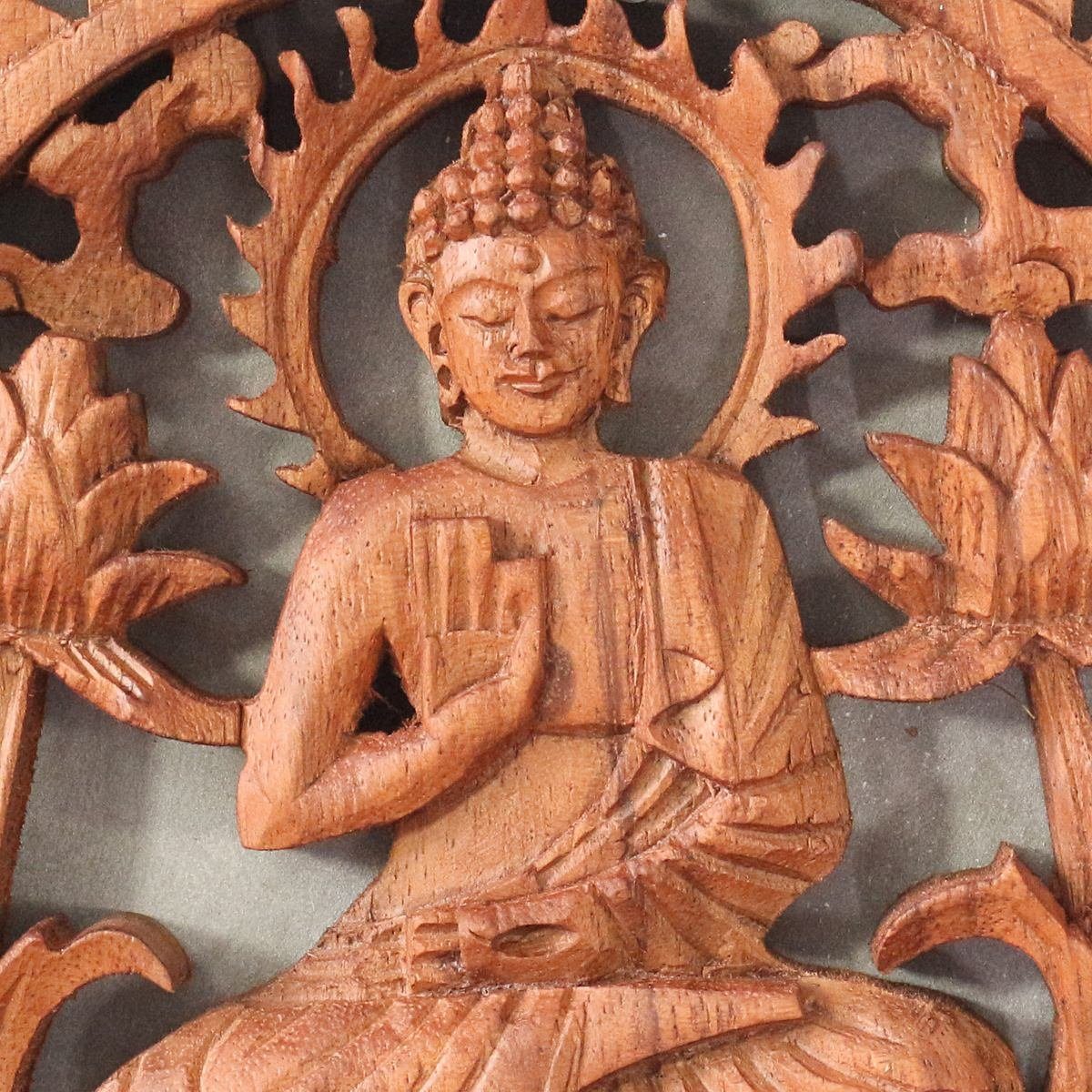 20 Oriental Holzbild Buddha cm, Holz Relief Wandbild (1 Galerie Buddha Handarbeit St),