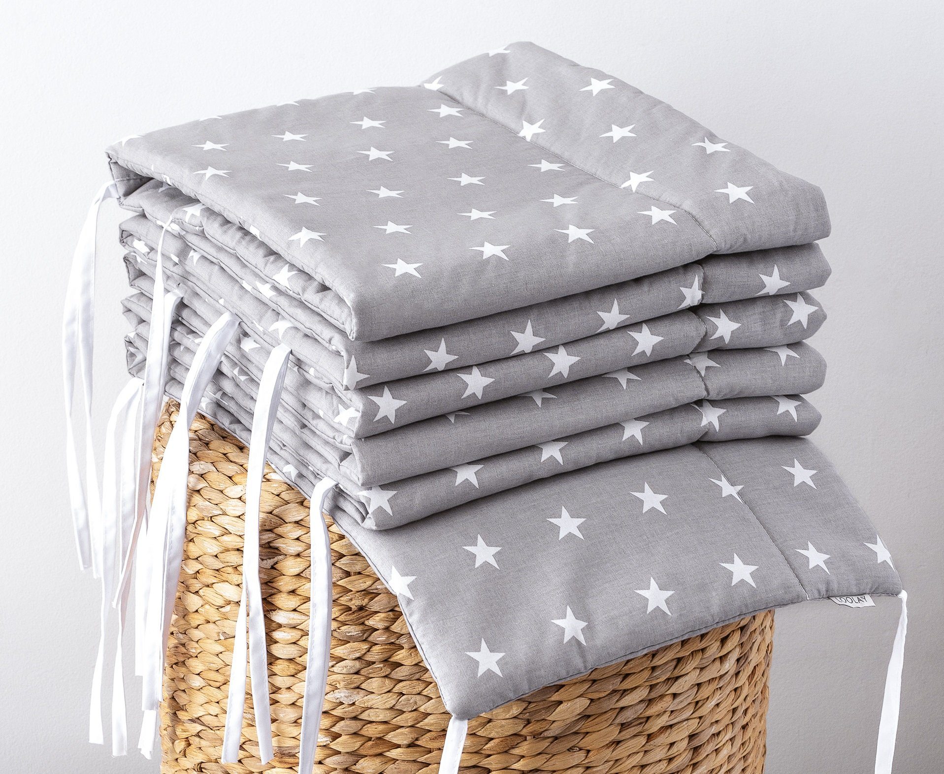Loolay Bettnestchen GRAU WEIß Baumwolle BETTUMRANDUNG Babybett 420, 360, 210, 180 x 30cm, (Babyausstattung Babynest Kopfschutz Kantenschutz Baby, 100% Baumwolle – Bild 3 von 5