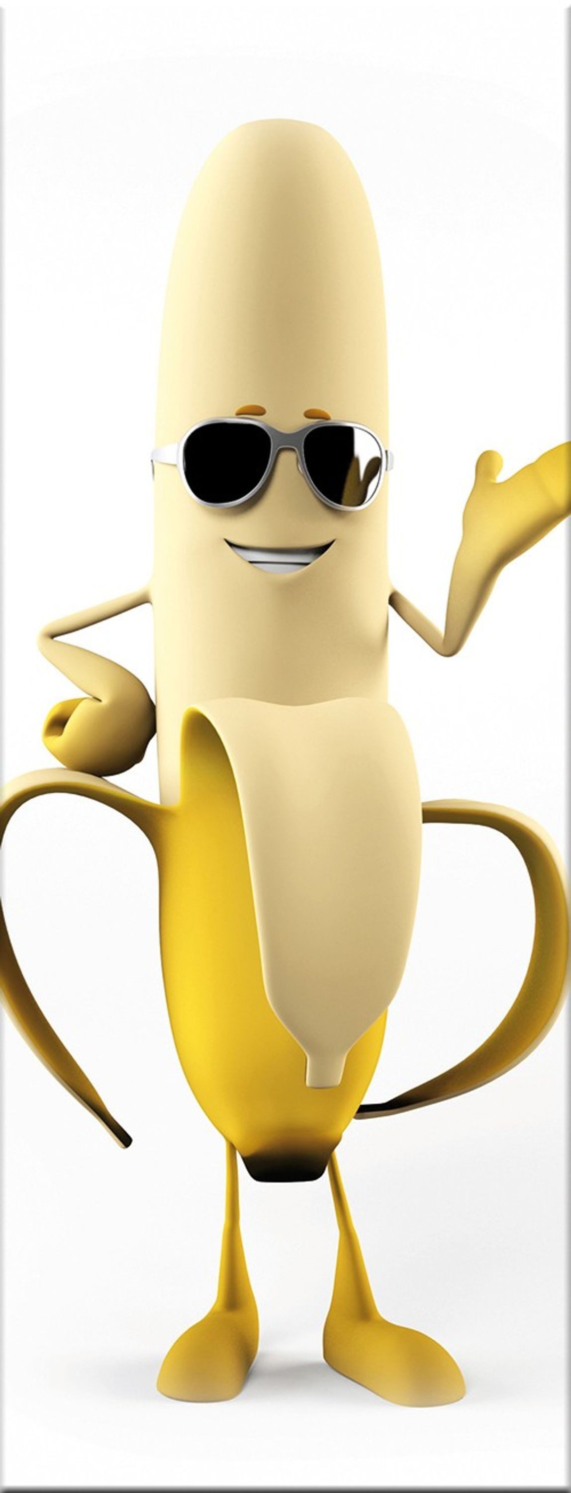 artissimo Glasbild Bild aus Glas 30x80 cm / Wandbild Küche Hochformat schmal, Küchenbild: Coole Banane mit Sonnenbrille in Gelb