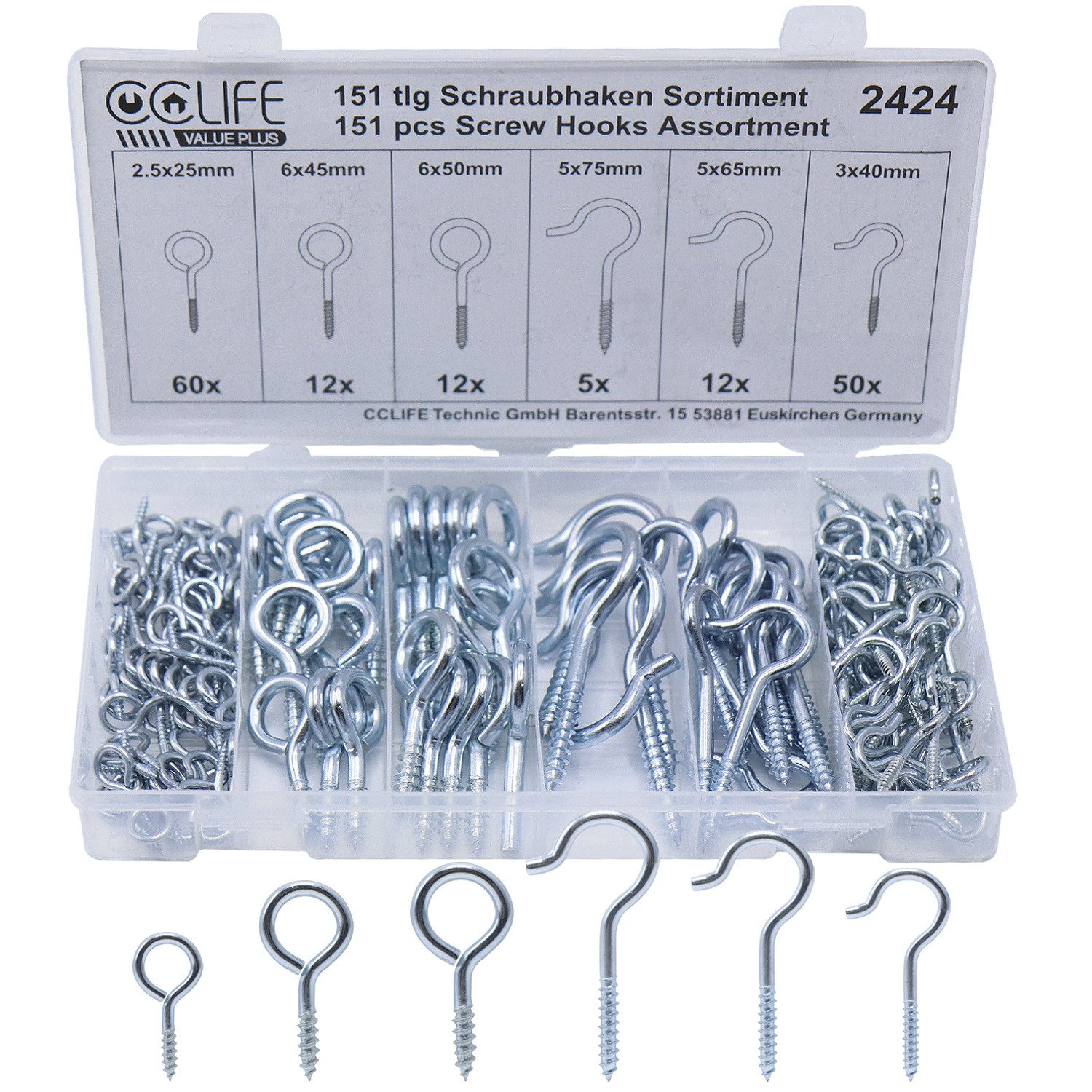 CCLIFE Schraubhaken 151 tlg Set Haken Hakenschrauben Schraubhaken Sortiment Deckenhaken, (Packung, 151 St)