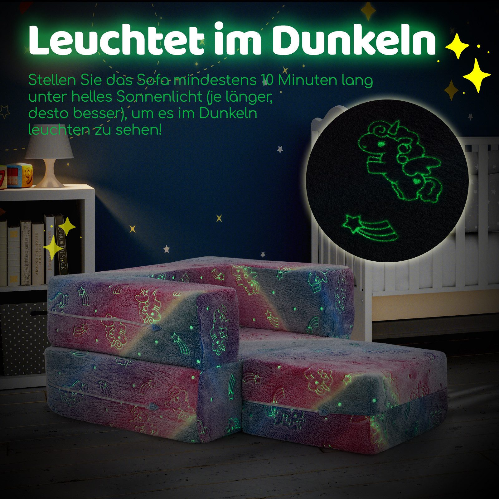 COSTWAY Kindersofa, im Dunkeln leuchtendes Spielsofa, abnehmbarer Bezug