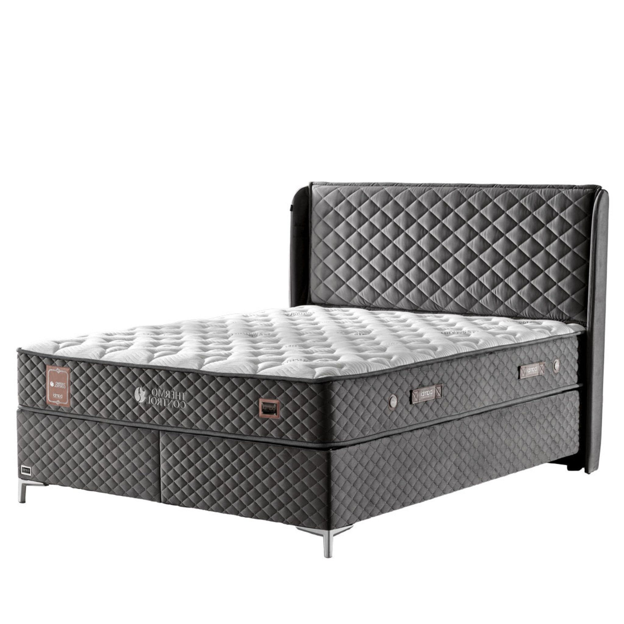 gowoll Boxspringbett LEO Bett Set Boxpringbett mit Matratze Stauraumbett Doppelbett (Boxbett Set, 2 Bettkästen + Matratze + Kopfteil), Polsterbett Kontinentalbett, dekorativem Kopfteil