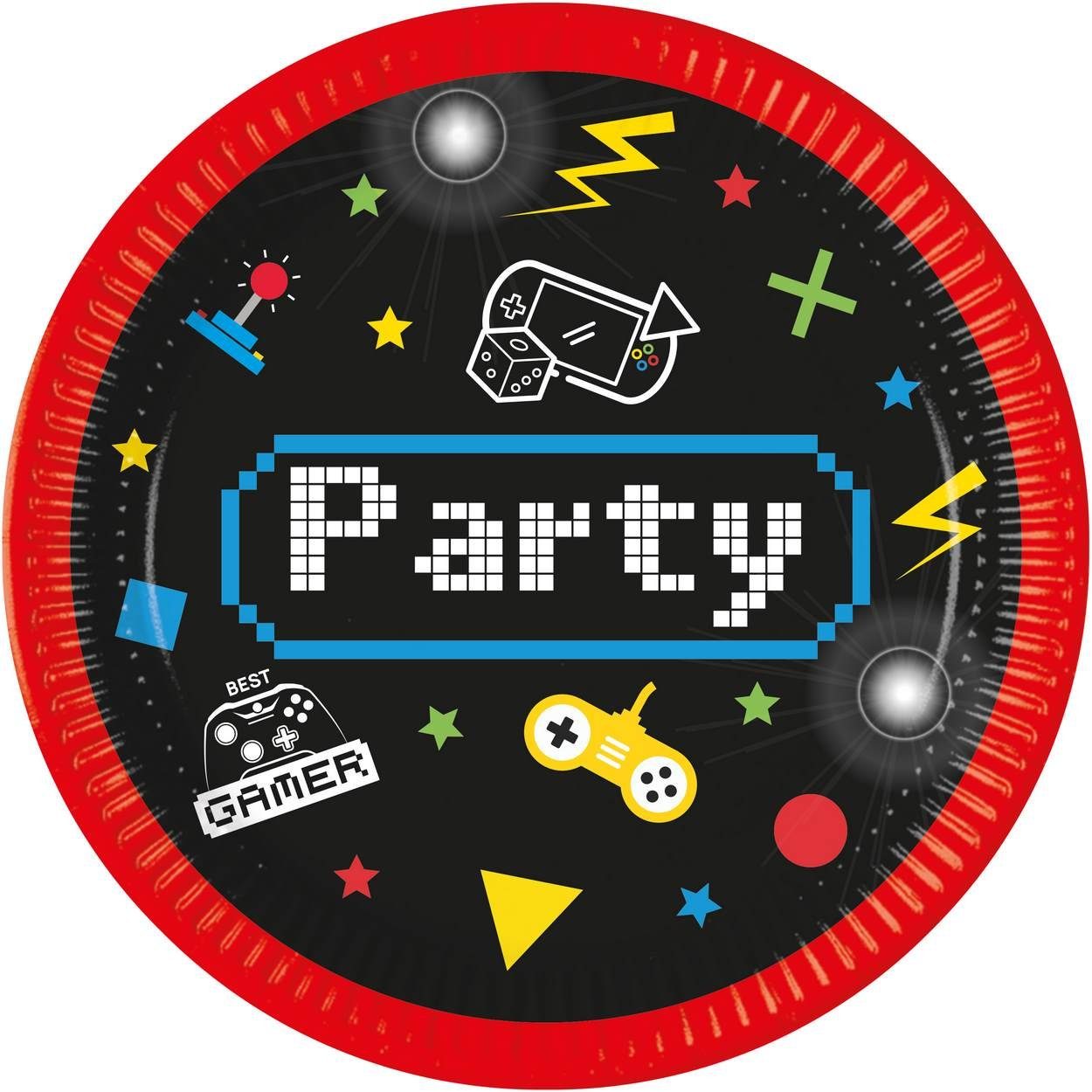 Gamer Pappe Procos Kindergeburtstag Deko 16-tlg Set Party Party Personen, Gaming (16-tlg), Feier 8 Motto Einweggeschirr-Set