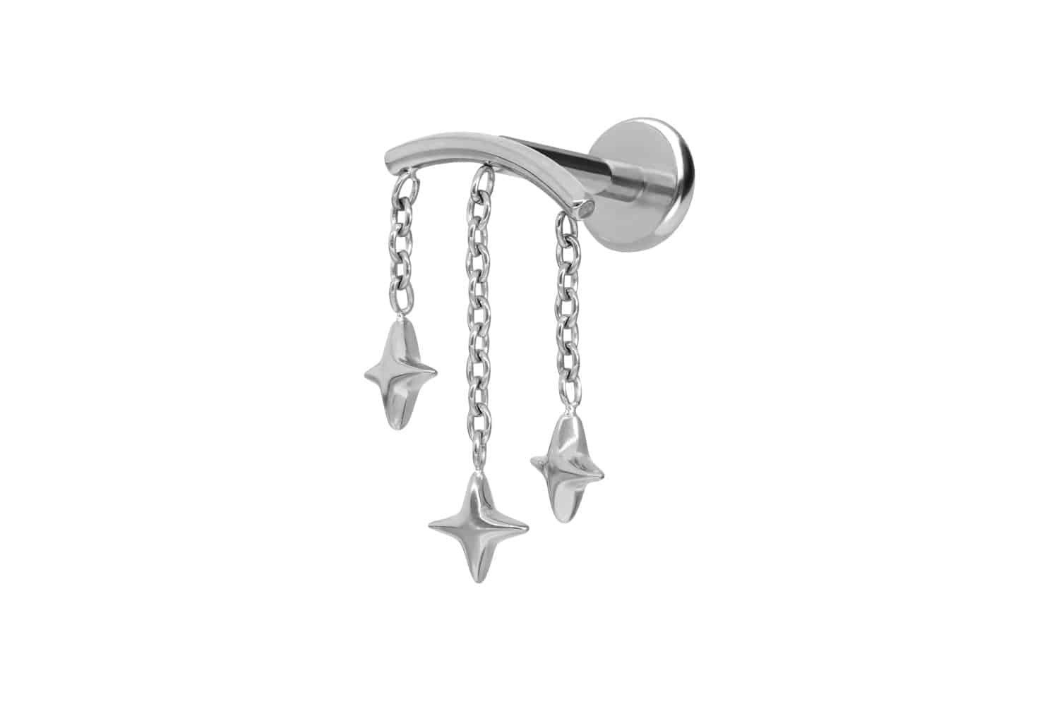 Piercing-Set Titan Labret mit Push Fit BOGEN + 3 STERNE