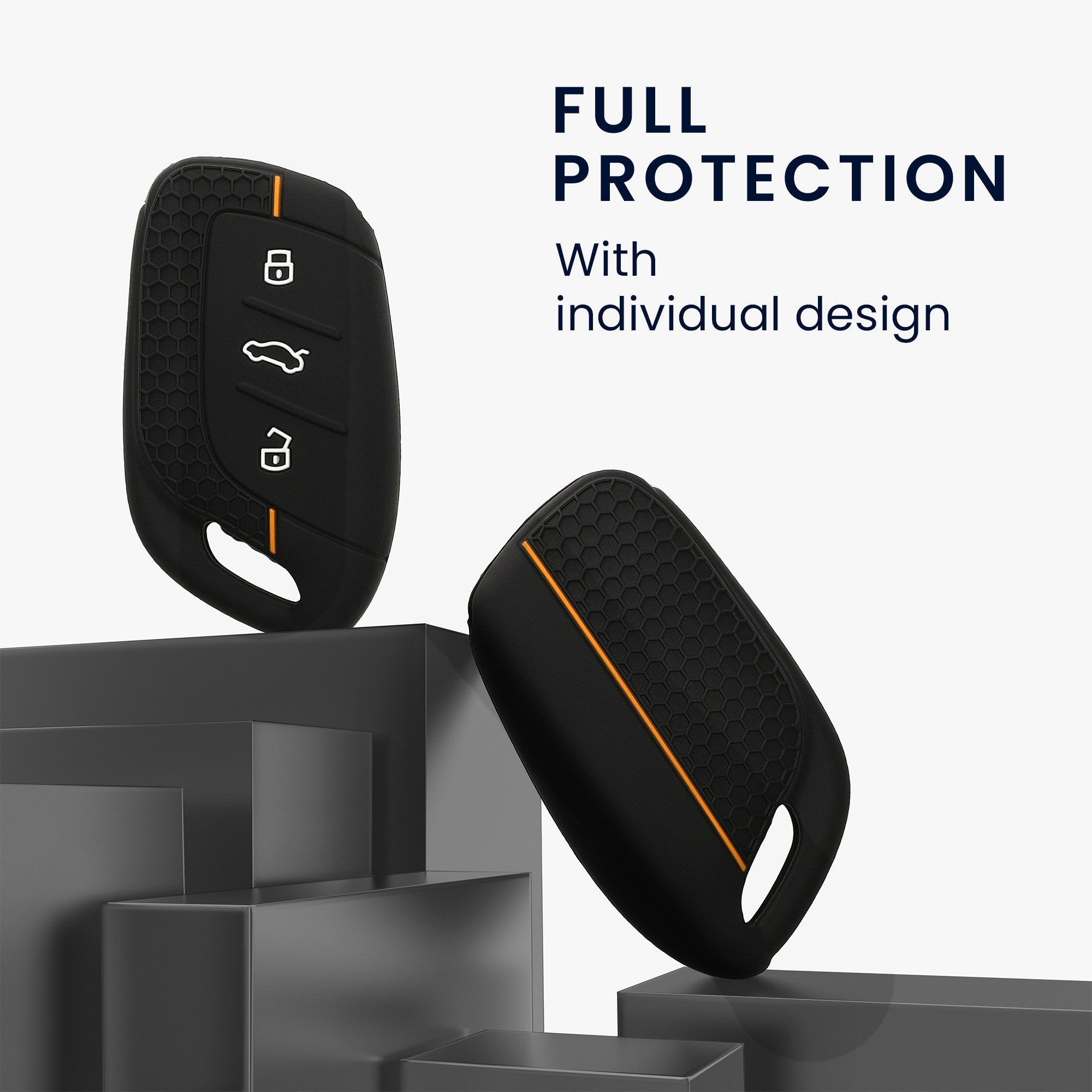 kwmobile Schlüsseltasche Autoschlüssel Silikon Hülle für MG 3-Tasten ZS MG4 MG5 MG6 (1-tlg), Schlüsselhülle aus Silikon - in Schwarz Orange