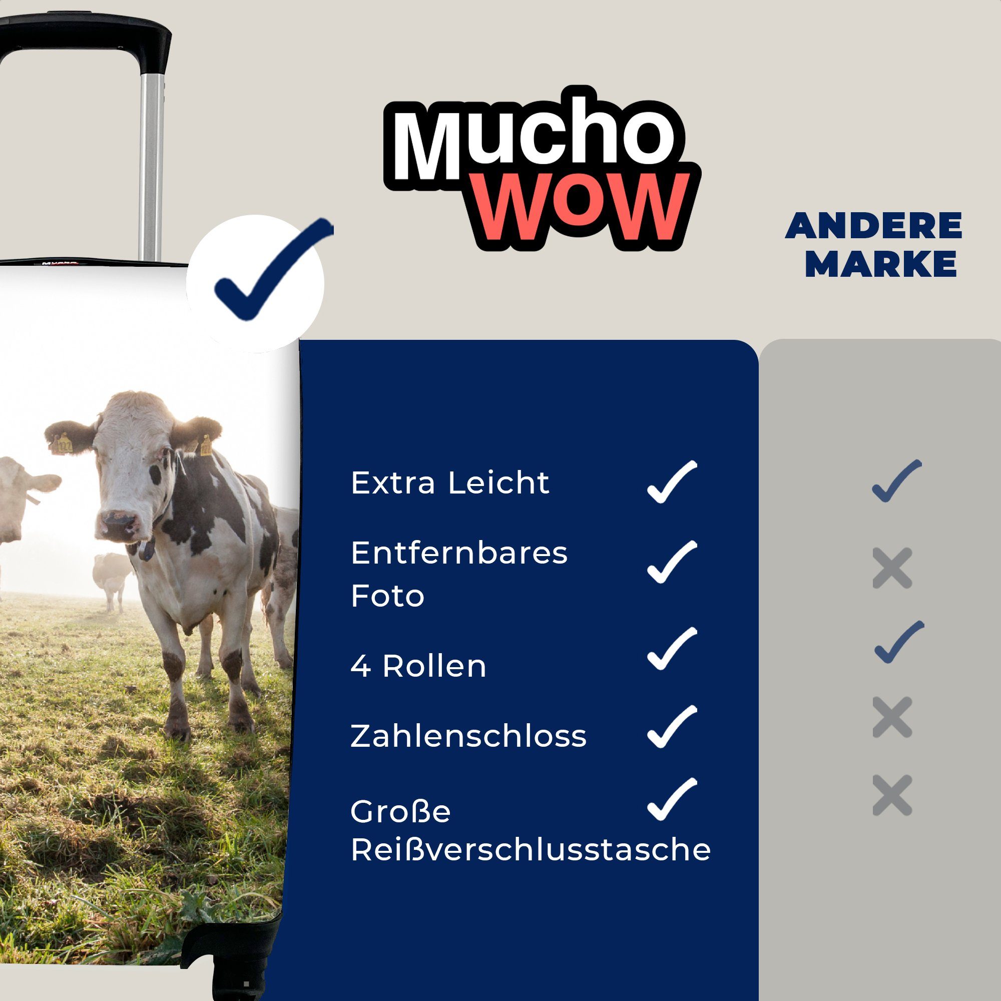 Rollen, MuchoWow Gras Ferien, Handgepäckkoffer Licht Handgepäck für mit Tiere, Reisekoffer - rollen, Kühe 4 Reisetasche Trolley, - -