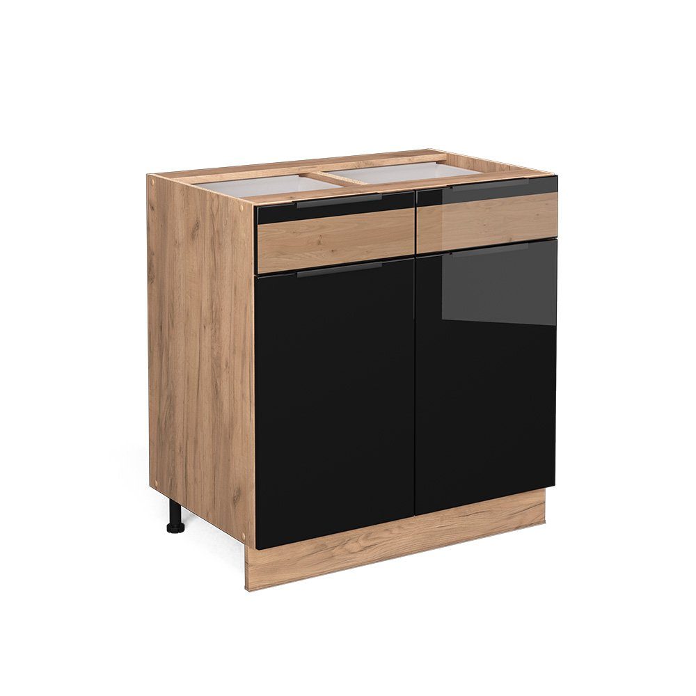 Vicco Unterschrank Fame-Line, Schwarz Hochglanz/Goldkraft Eiche, günstig online kaufen