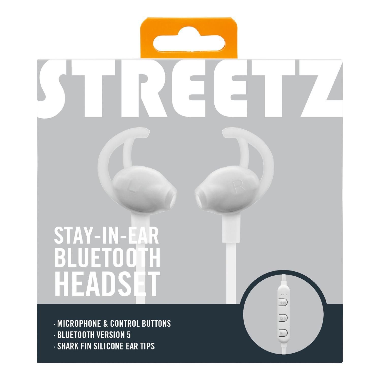 STREETZ Bluetooth In-Ear Jahre Freisprechfunktion weiß inkl. kabellos, Mikrofon, Akkulaufzeit u. In-Ear-Kopfhörer 5 langer Garantie) USB Sportkopfhörer (integriertes Bedienkonsole