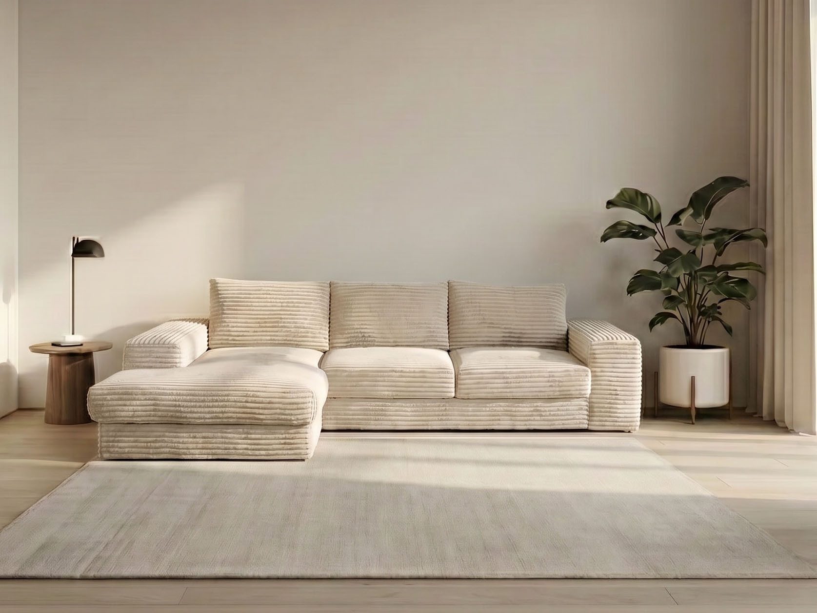 WERK2 Ecksofa Rozzana Design Ecksofa mit hohem Komfort, zeitlos & elegant, L-Form, in kuschelweichen Trendstoffen Cord, Breitcord und Plüsch