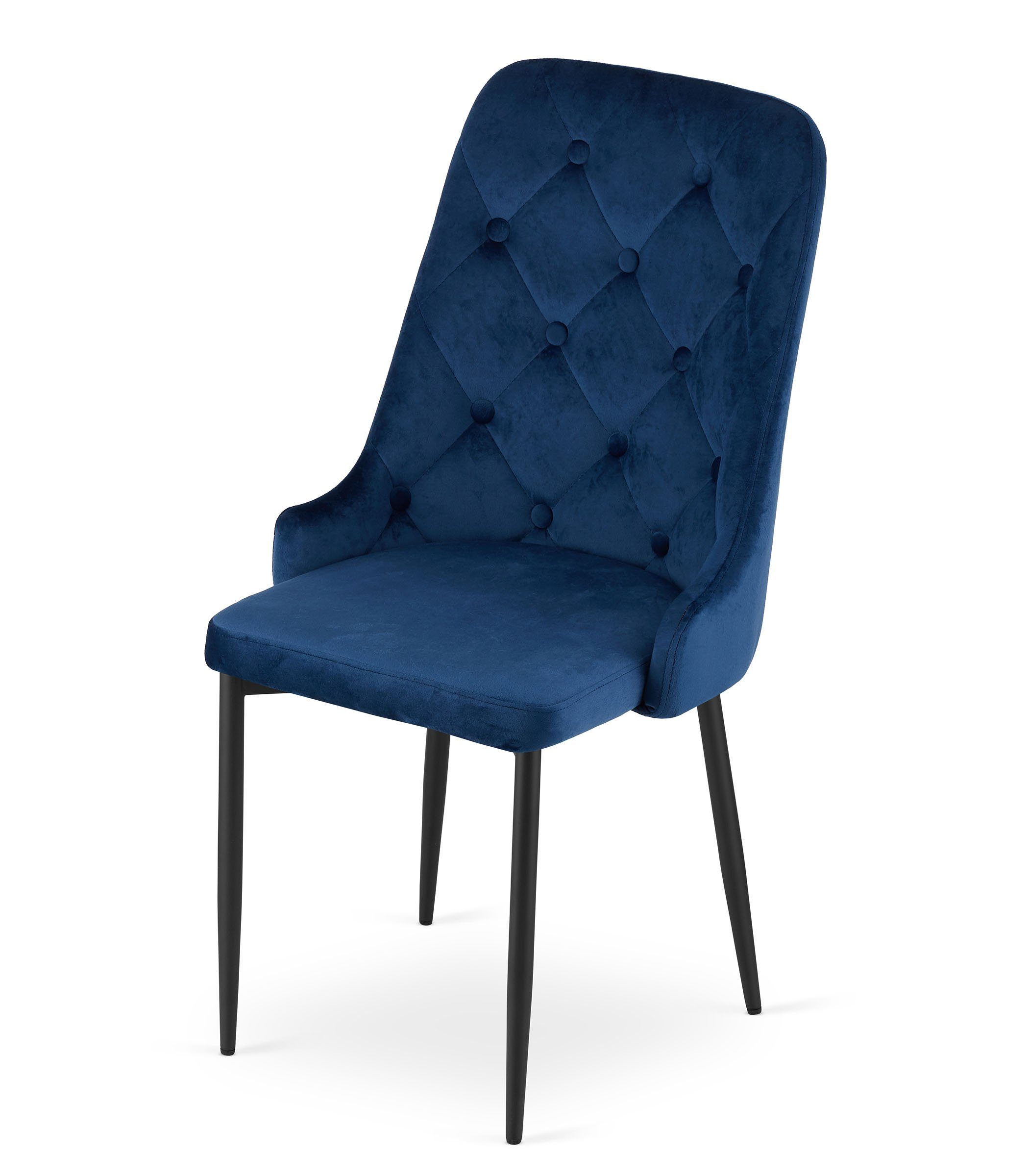 mit Collective 4x Home 4er Wohnzimmerstuhl Stuhl Set schwarzen Polster, blau Esszimmerstuhl Polsterstuhl Esszimmerstuhl Beinen