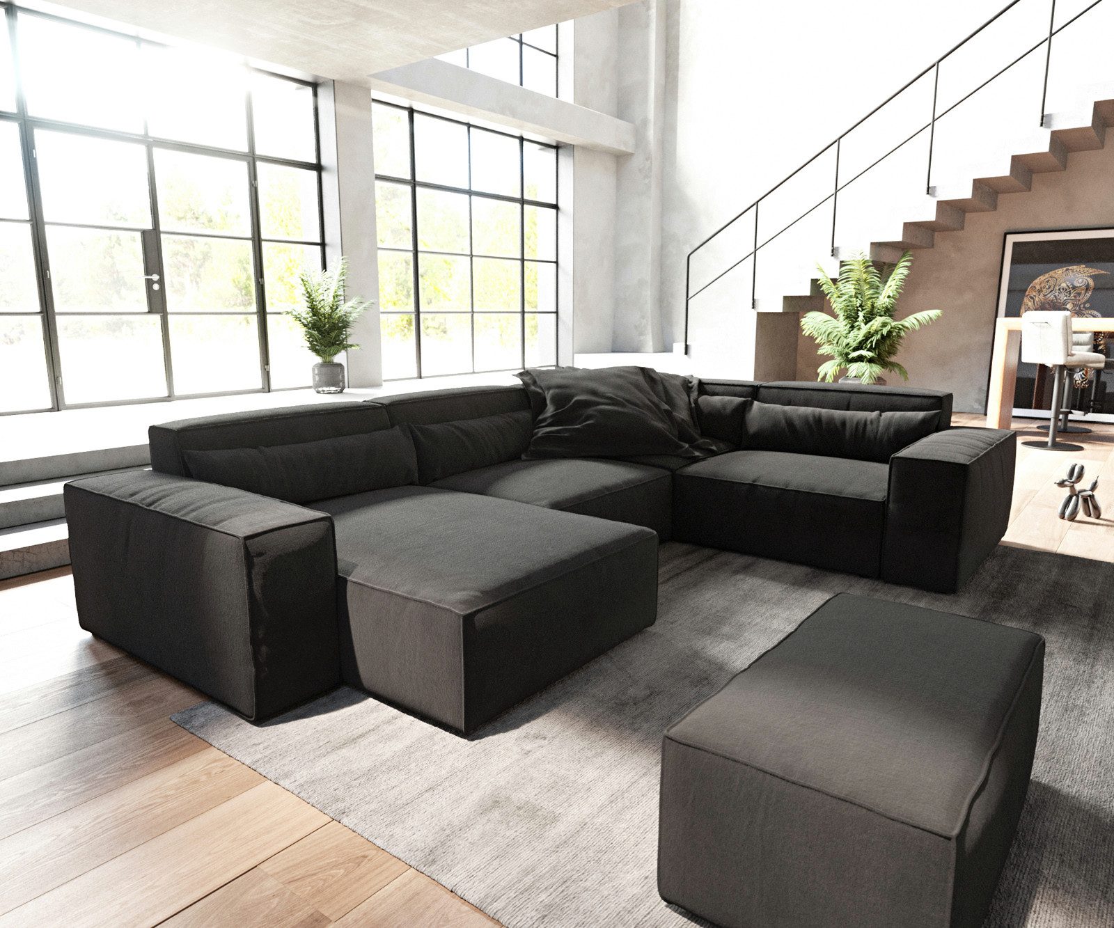 DELIFE Wohnlandschaft Sirpio, Mikrofaser schwarz 300x200 günstig online kaufen